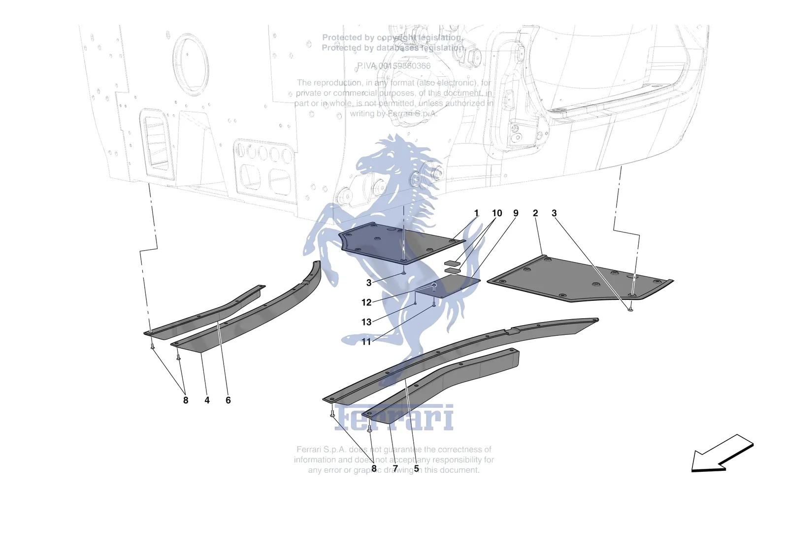 Ferrari Daytona SP3 [VEHICLE TRIM] - E.15 - CENTRE SHIELDS exploded diagram