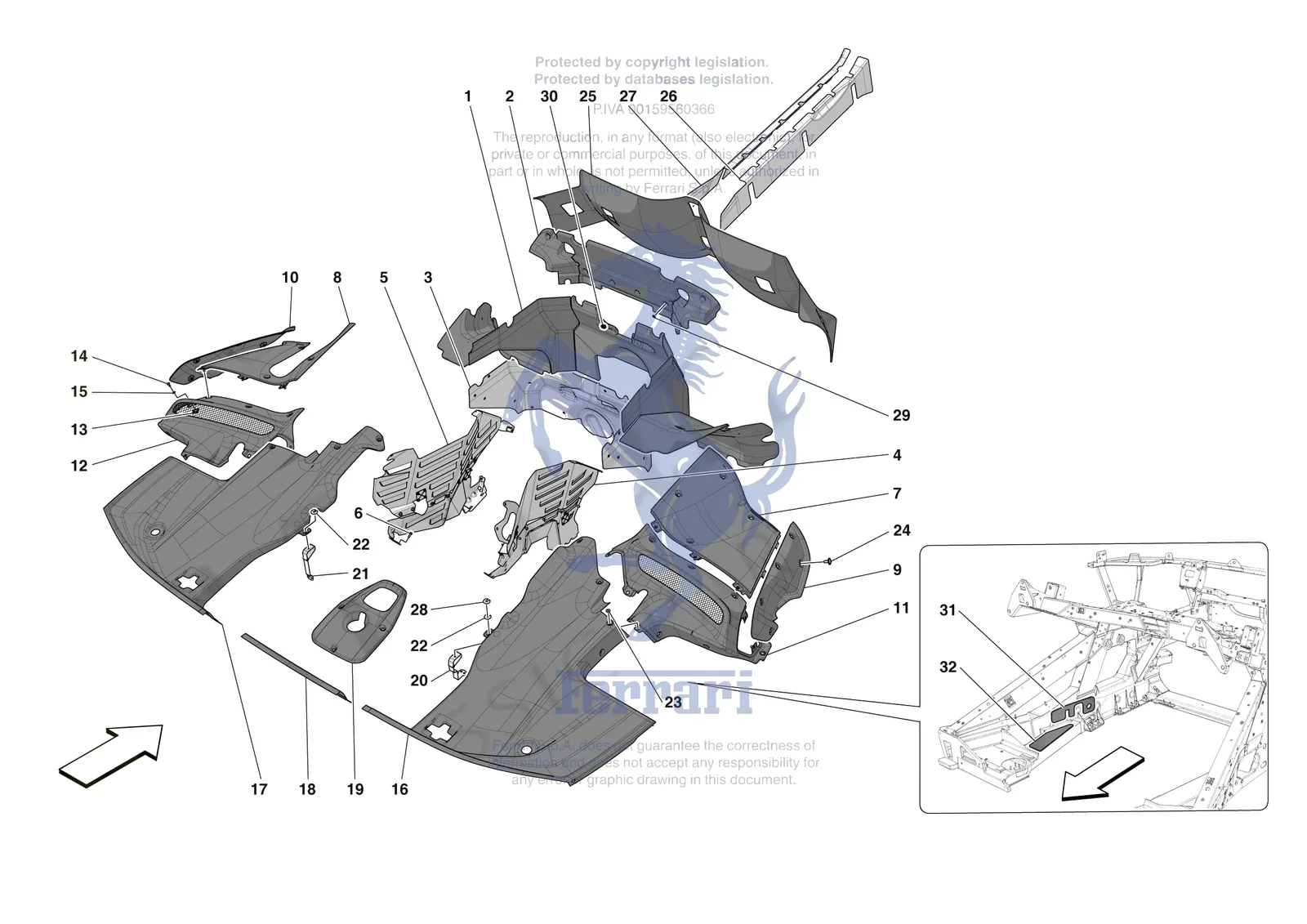 Ferrari Daytona SP3 [VEHICLE TRIM] - E.20 - ENGINE COMPARTMENT INSULATION exploded diagram