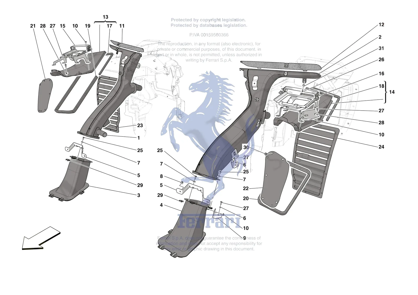 Ferrari Daytona SP3 [VEHICLE TRIM] - E.23 - LATERAL AIR INTAKES exploded diagram