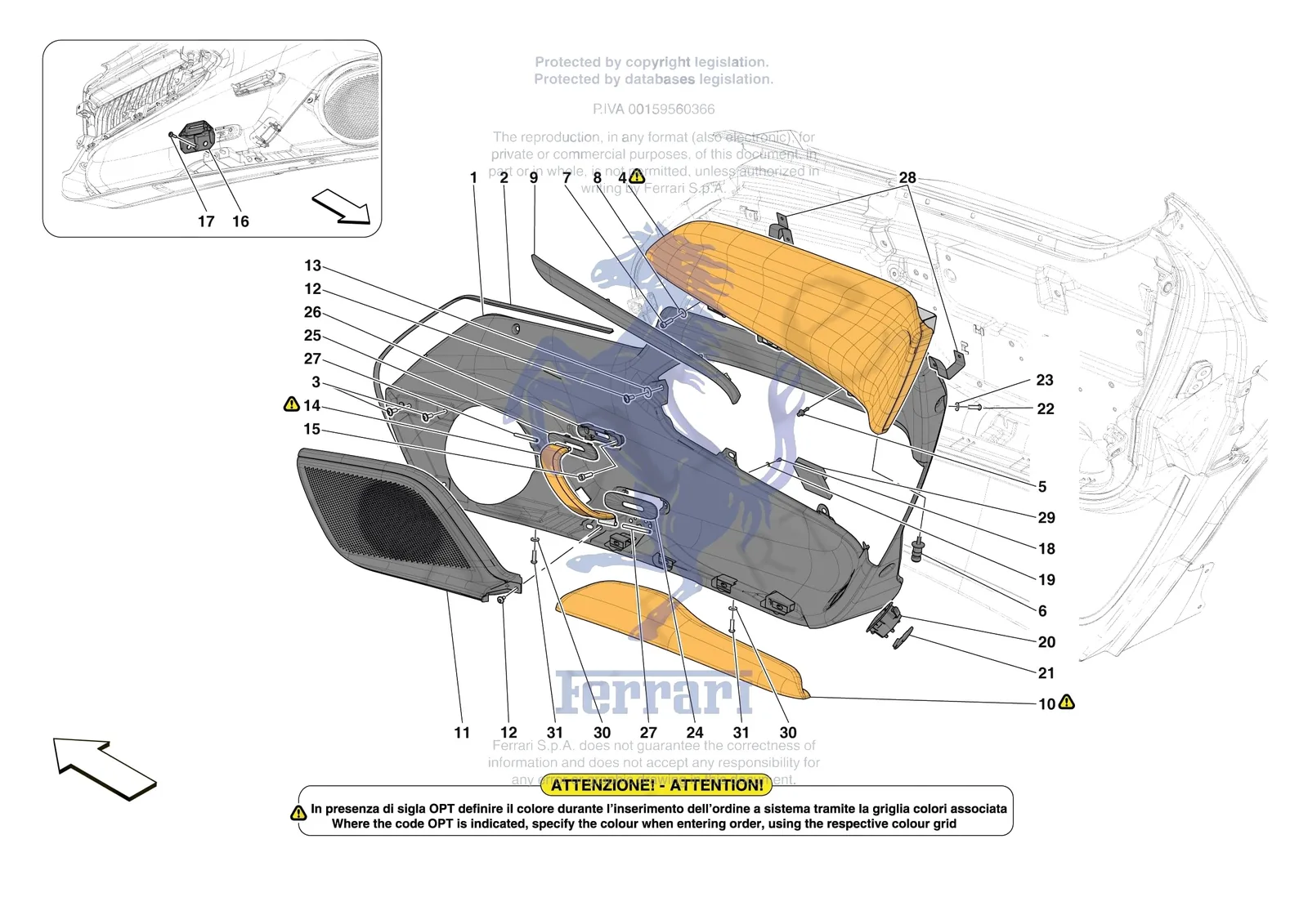 Ferrari Daytona SP3 [VEHICLE TRIM] - E.29.01 - DOORS - TRIM exploded diagram