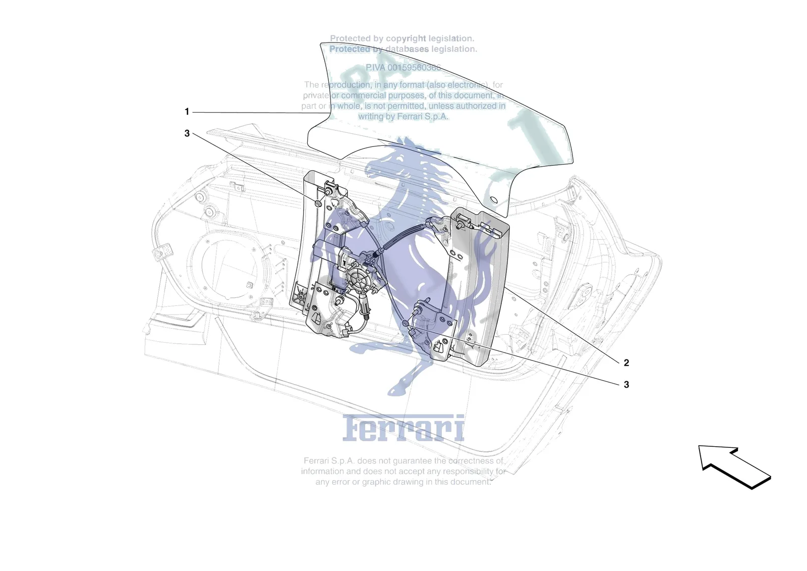 Ferrari Daytona SP3 [VEHICLE TRIM] - E.29.03 - DOORS - WINDOW AND WINDOW LIFTER exploded diagram