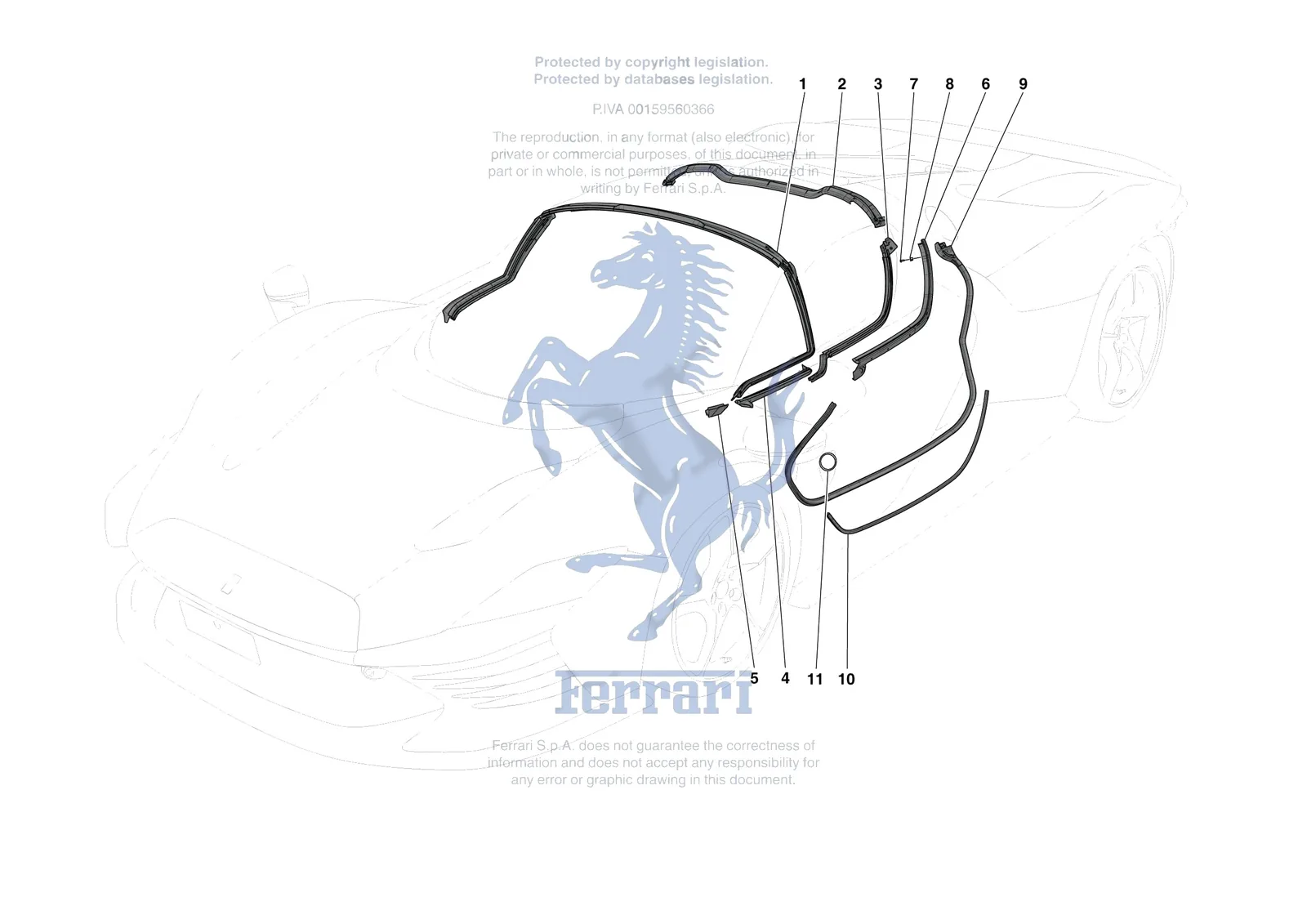 Ferrari Daytona SP3 [VEHICLE TRIM] - E.32 - DOOR SEALS exploded diagram