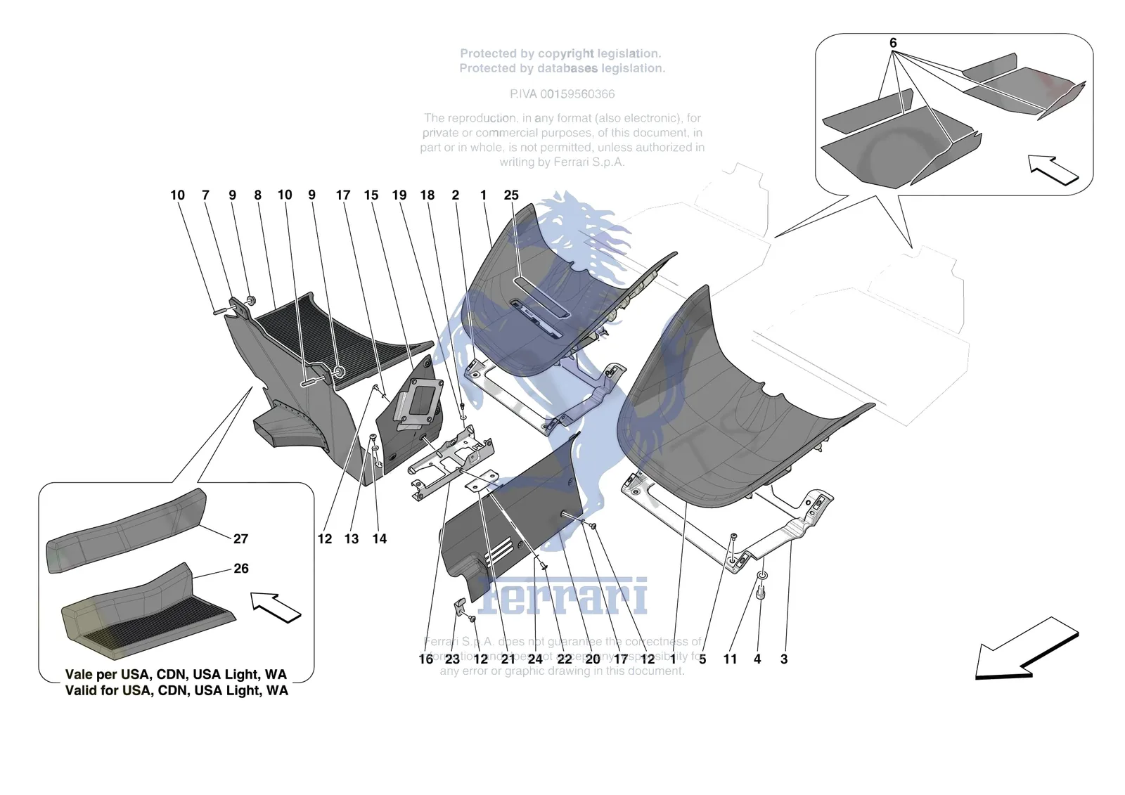 Ferrari Daytona SP3 [VEHICLE TRIM] - E.44 - PASSENGER COMPARTMENT MATS exploded diagram
