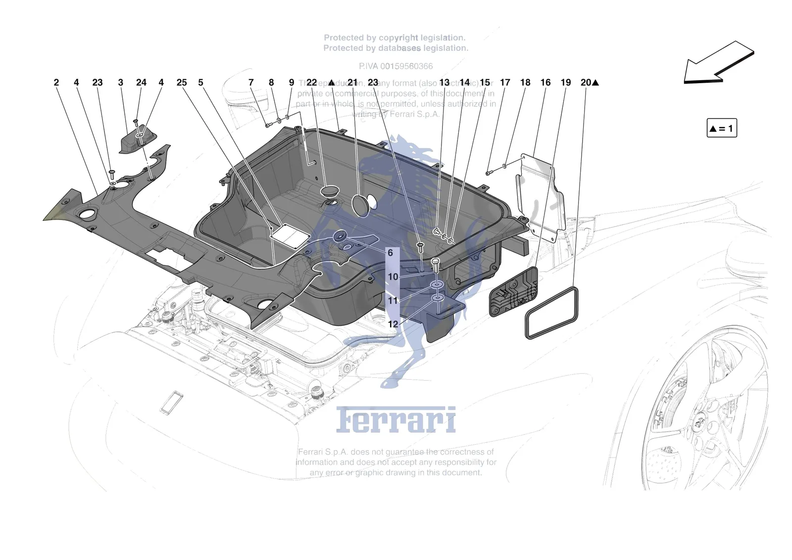 Ferrari Daytona SP3 [VEHICLE TRIM] - E.45 - LUGGAGE COMPARTMENT MATS exploded diagram