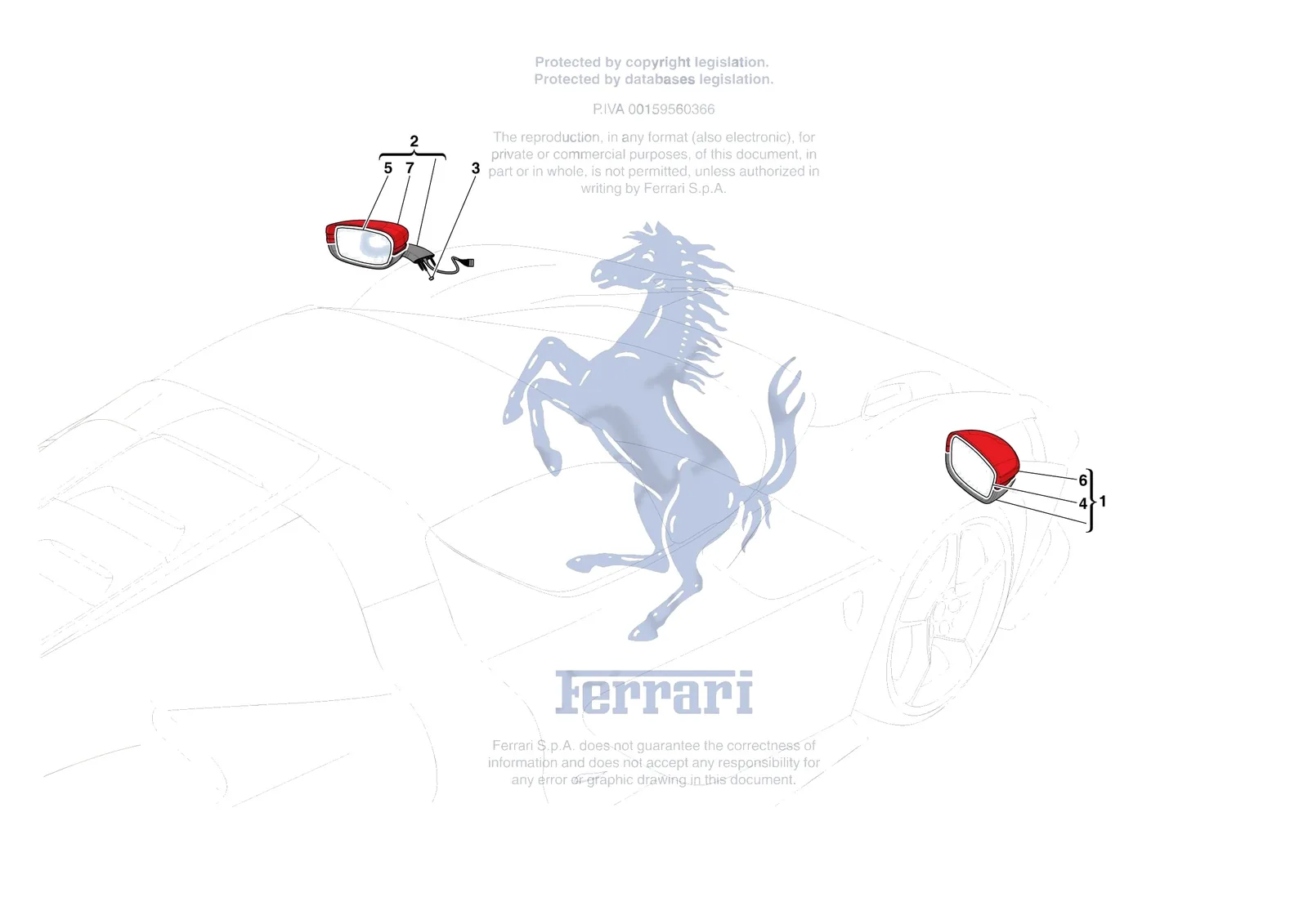 Ferrari Daytona SP3 [VEHICLE TRIM] - E.54 - EXTERNAL REAR VIEW MIRRORS exploded diagram