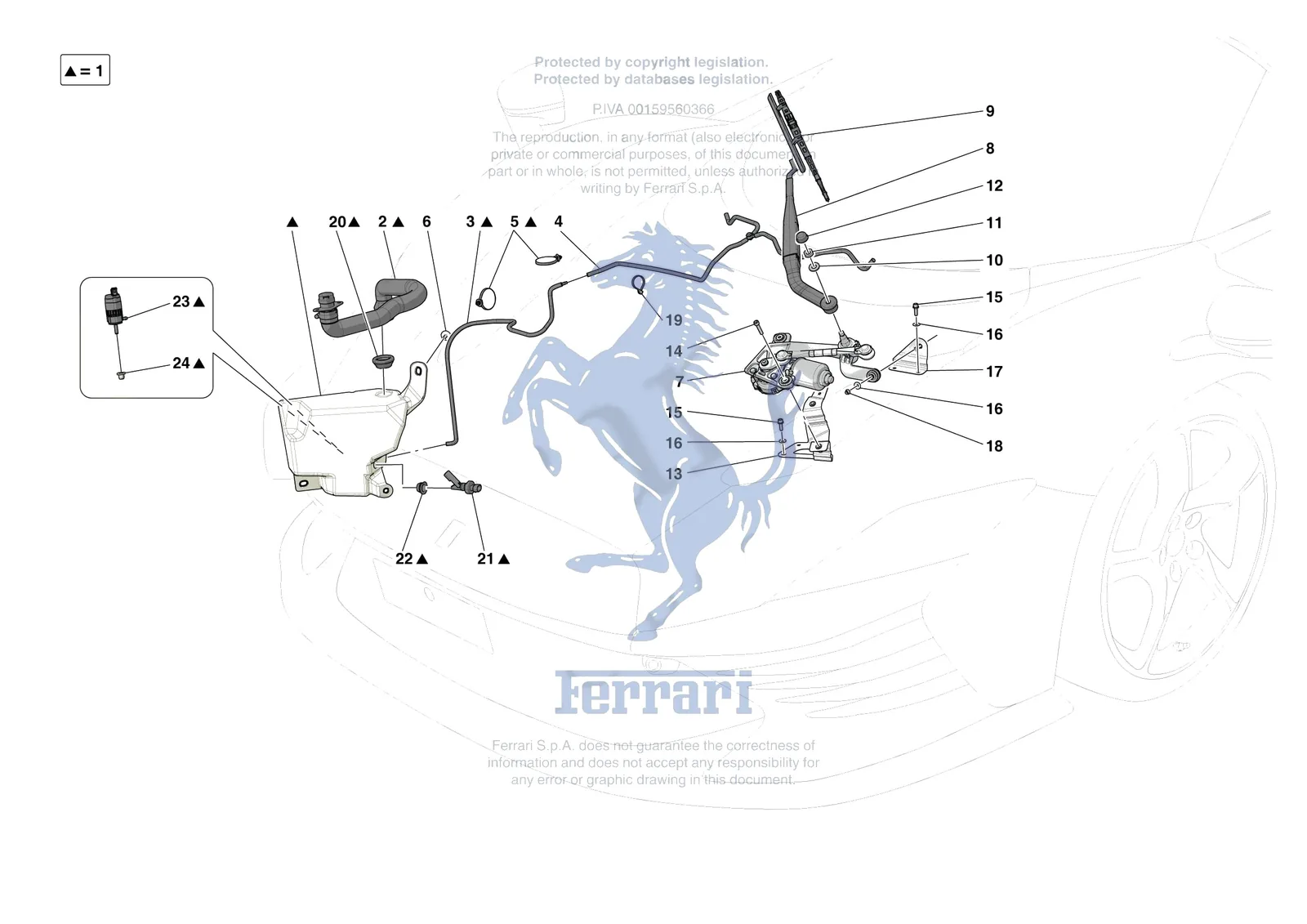 Ferrari Daytona SP3 [VEHICLE TRIM] - E.55 - WIPERS AND HEADLAMP WASHERS exploded diagram