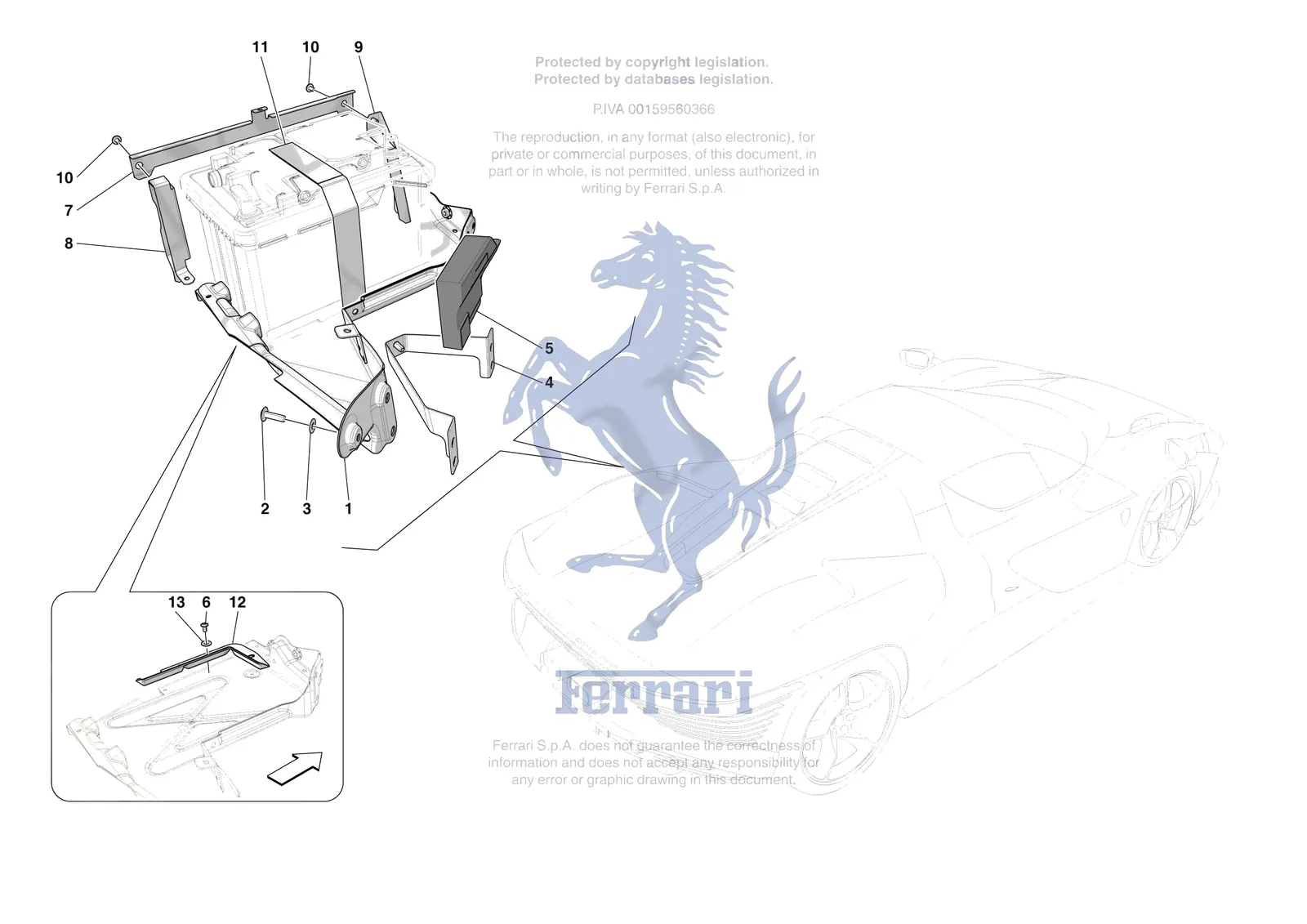 Ferrari Daytona SP3 [VEHICLE TRIM] - E.61 - BATTERY INSTALLATION exploded diagram