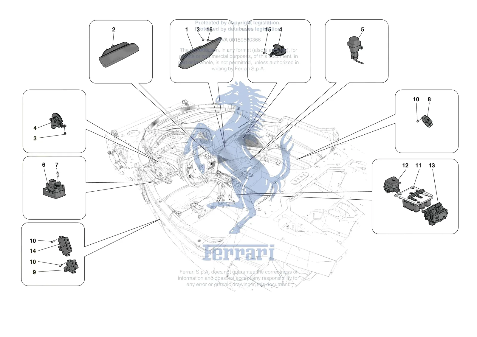 Ferrari Daytona SP3 [ELECTRICAL SYSTEM] - F.04 - OTHER ELECTRICAL CONTROLS exploded diagram