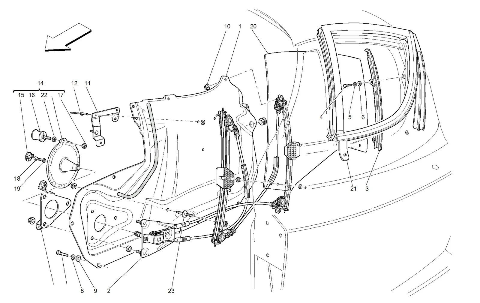 Ferrari Enzo Doors - Power Window exploded diagram