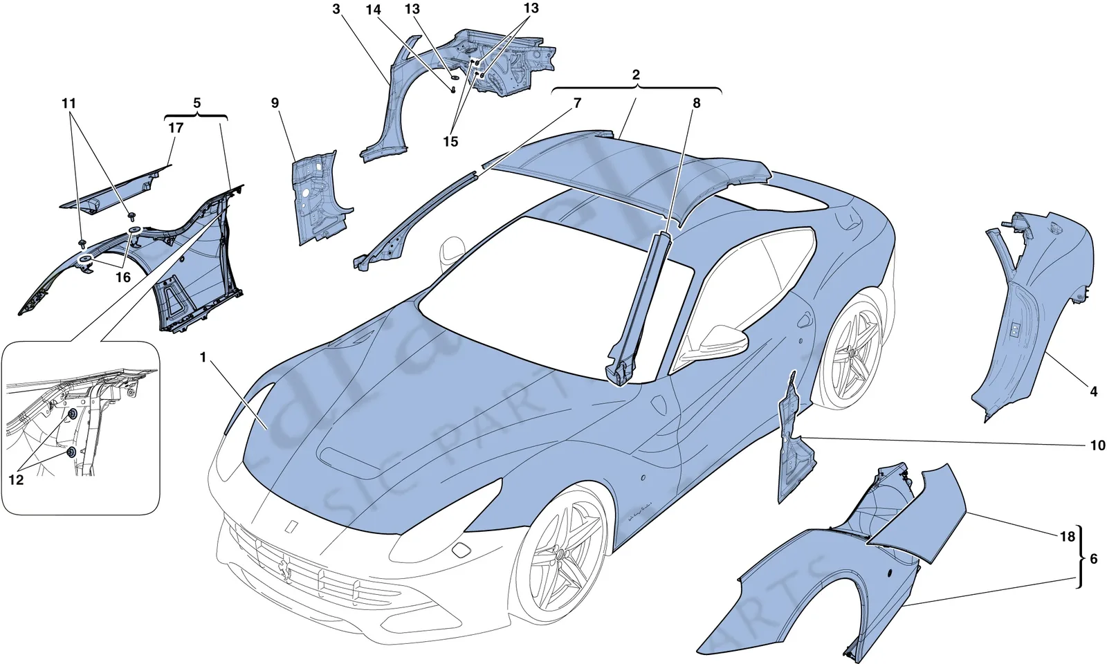 Ferrari F12 Berlinetta Bodyshell - External Trim exploded diagram