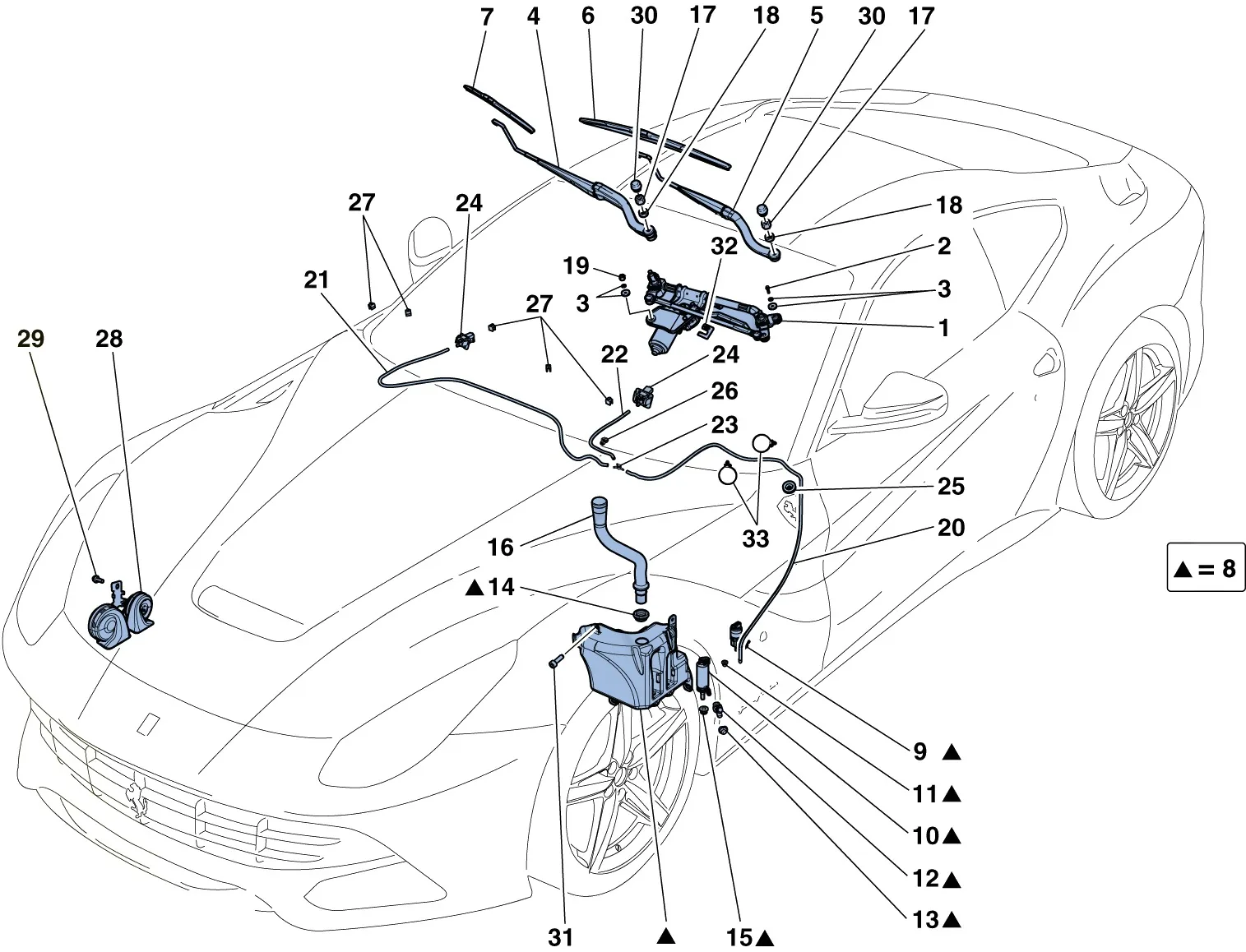 Windscreen Wiper, Windscreen Washer And Horns
