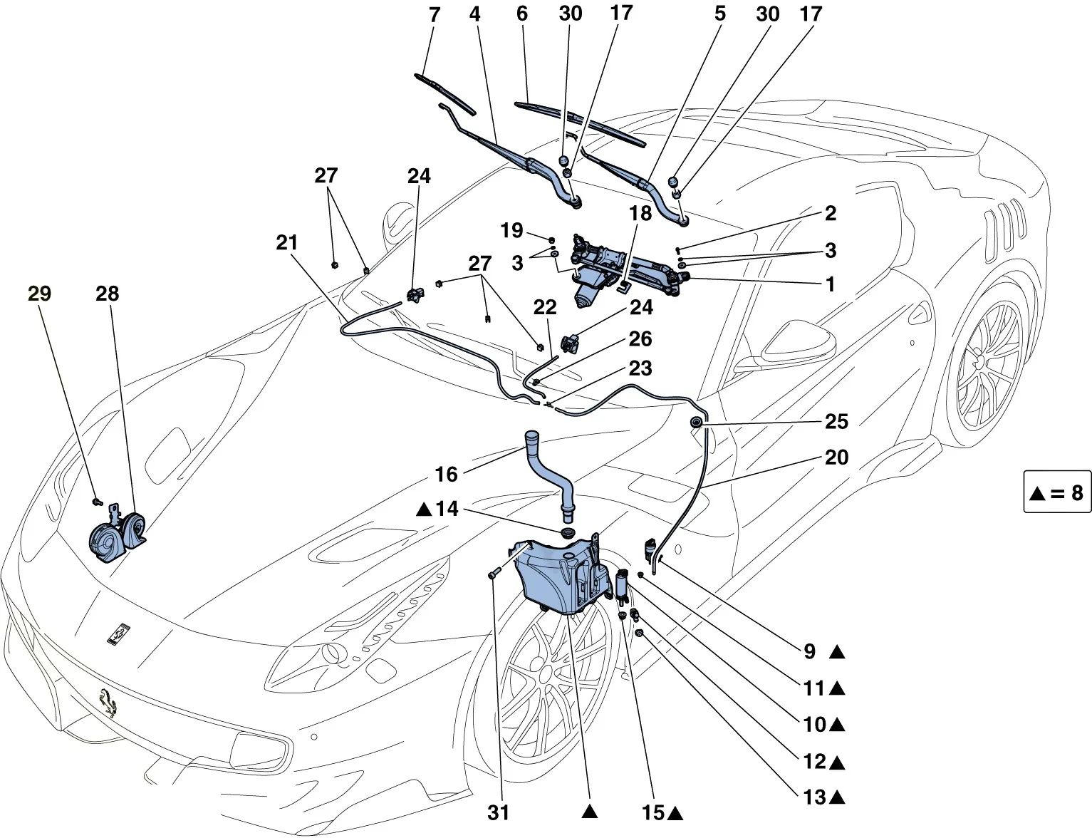 Windscreen Wiper, Windscreen Washer And Horns
