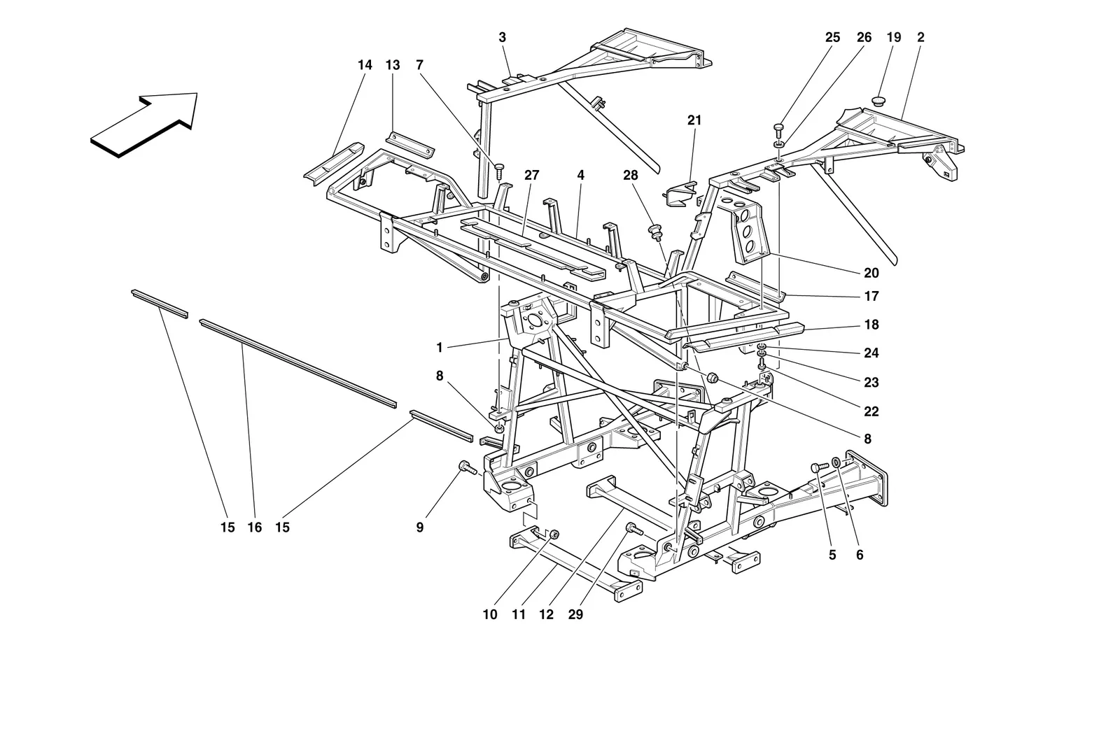 Ferrari F355 B/GTS/Spider Mo. 2.7 Frame - Rear Part Elements exploded diagram