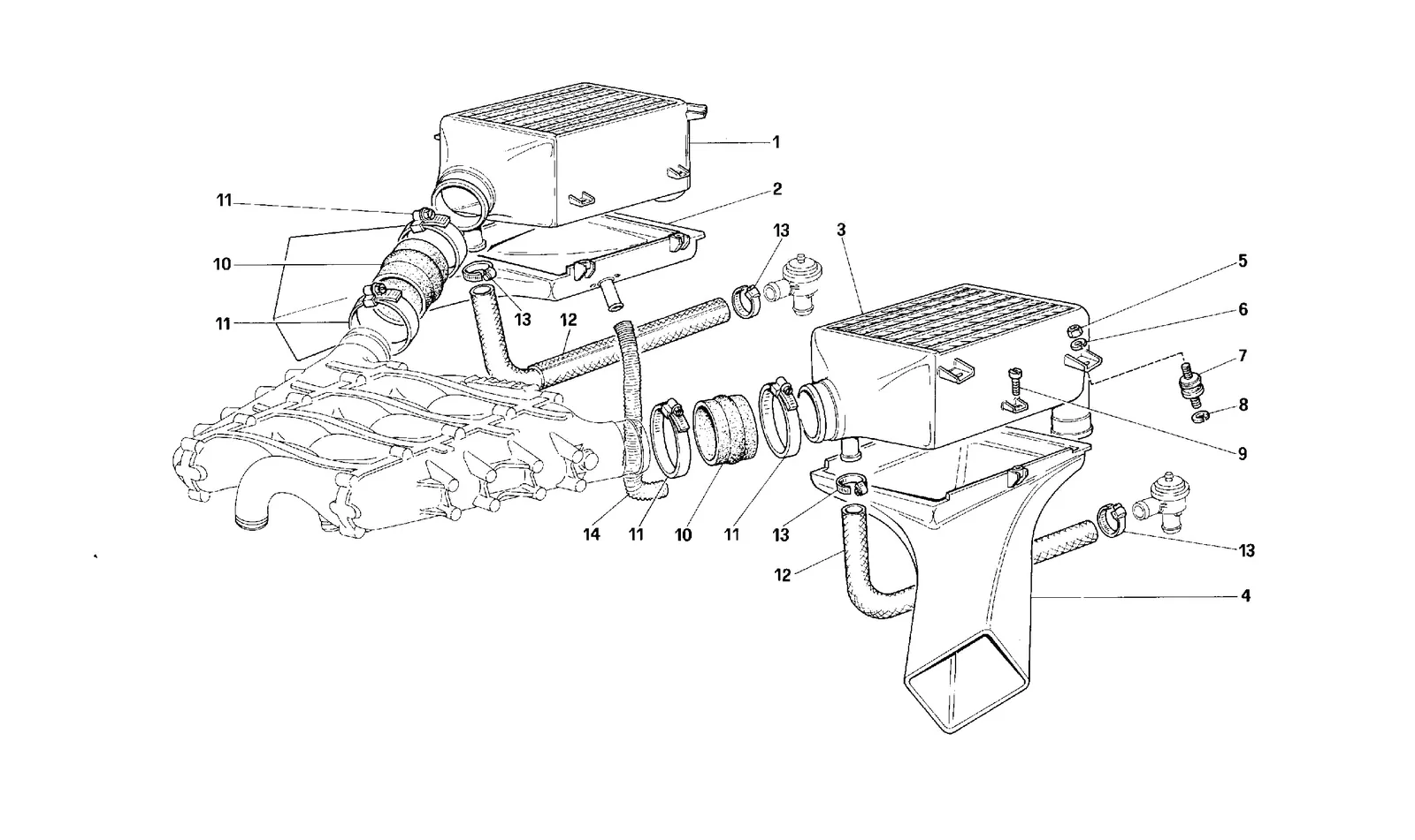 Ferrari F40 Heat Exchangers exploded diagram