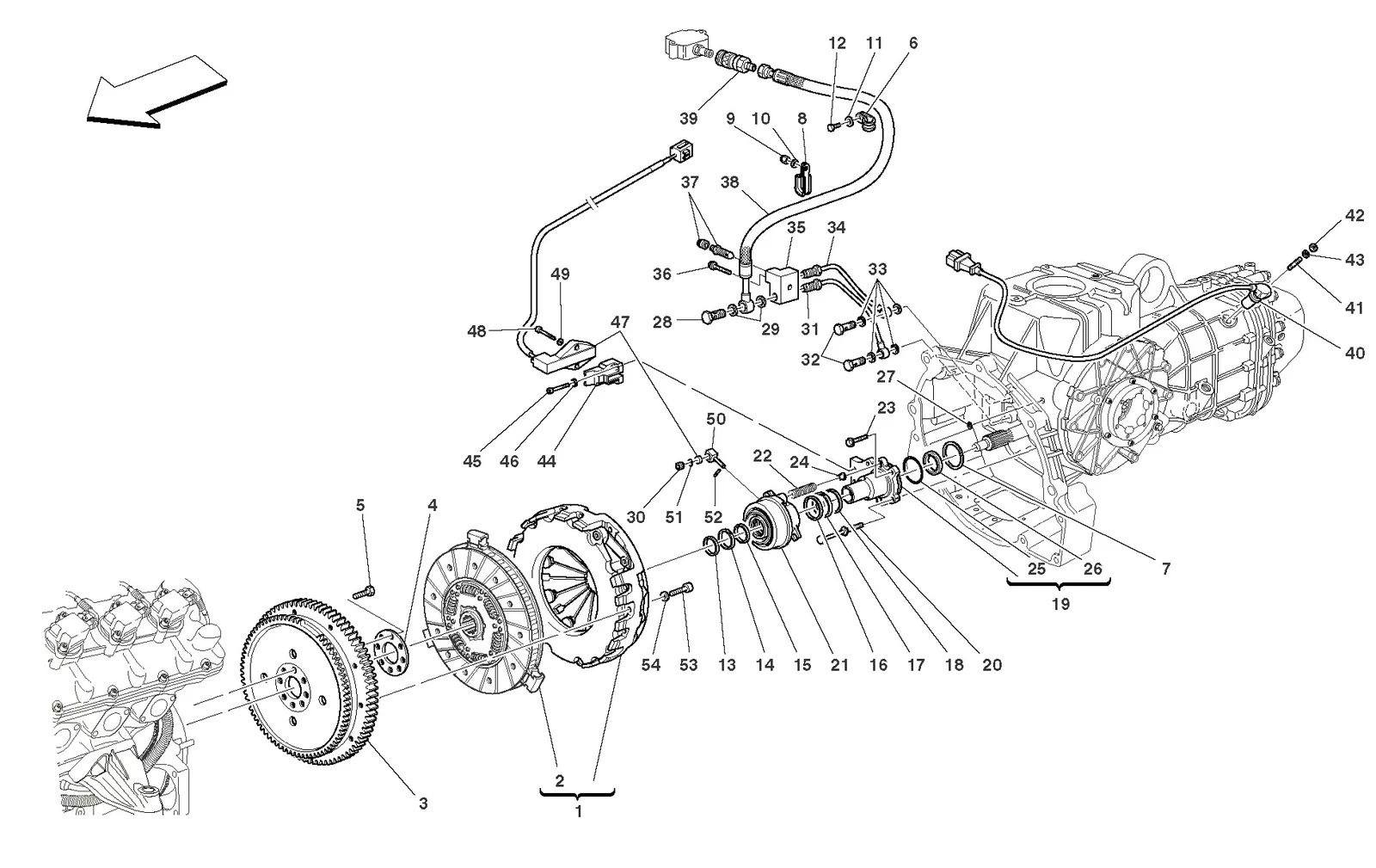 Ferrari F430 Challenge Clutch And Controls exploded diagram
