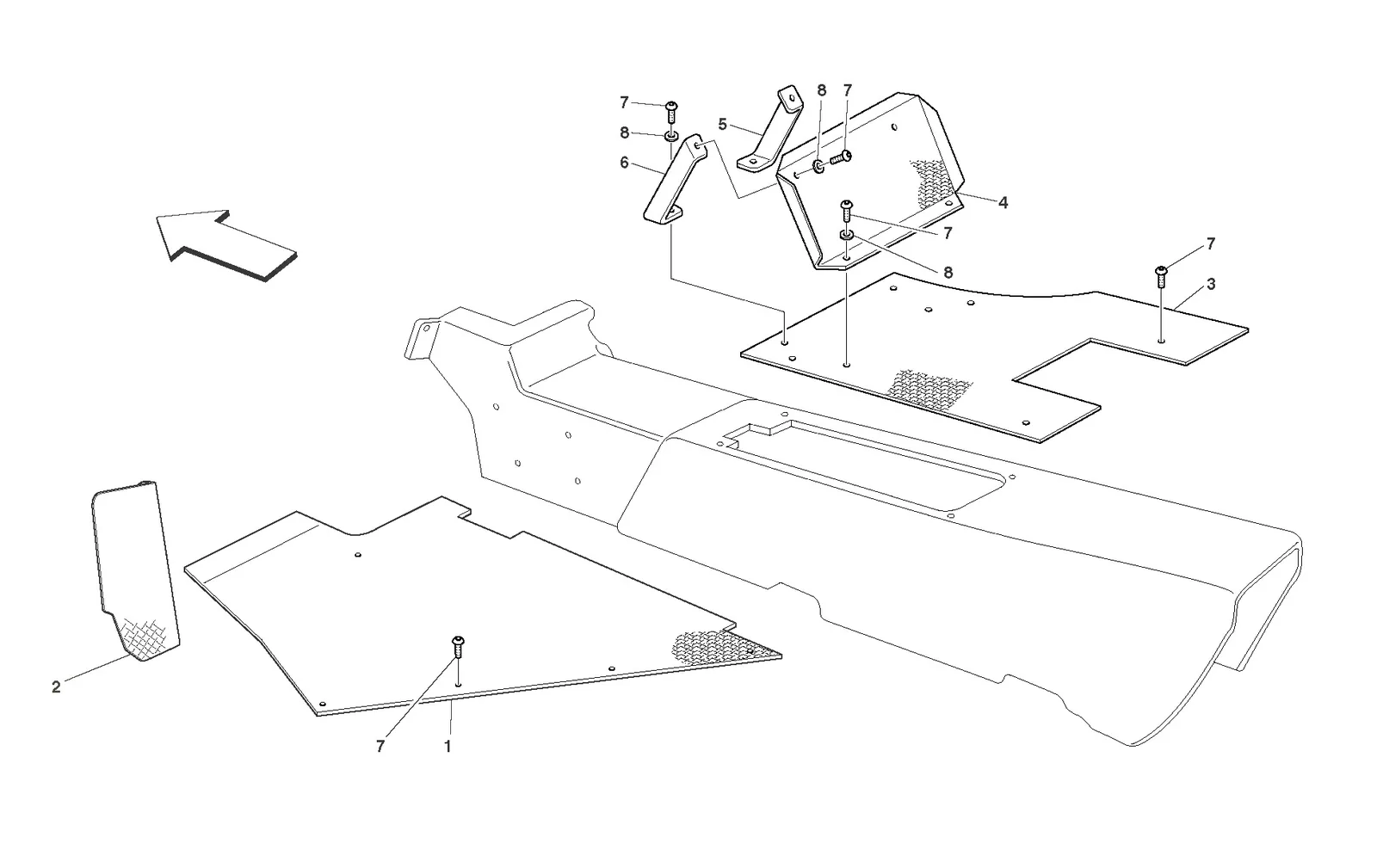 Ferrari F430 Challenge Passengers Compartment Foot-Board exploded diagram