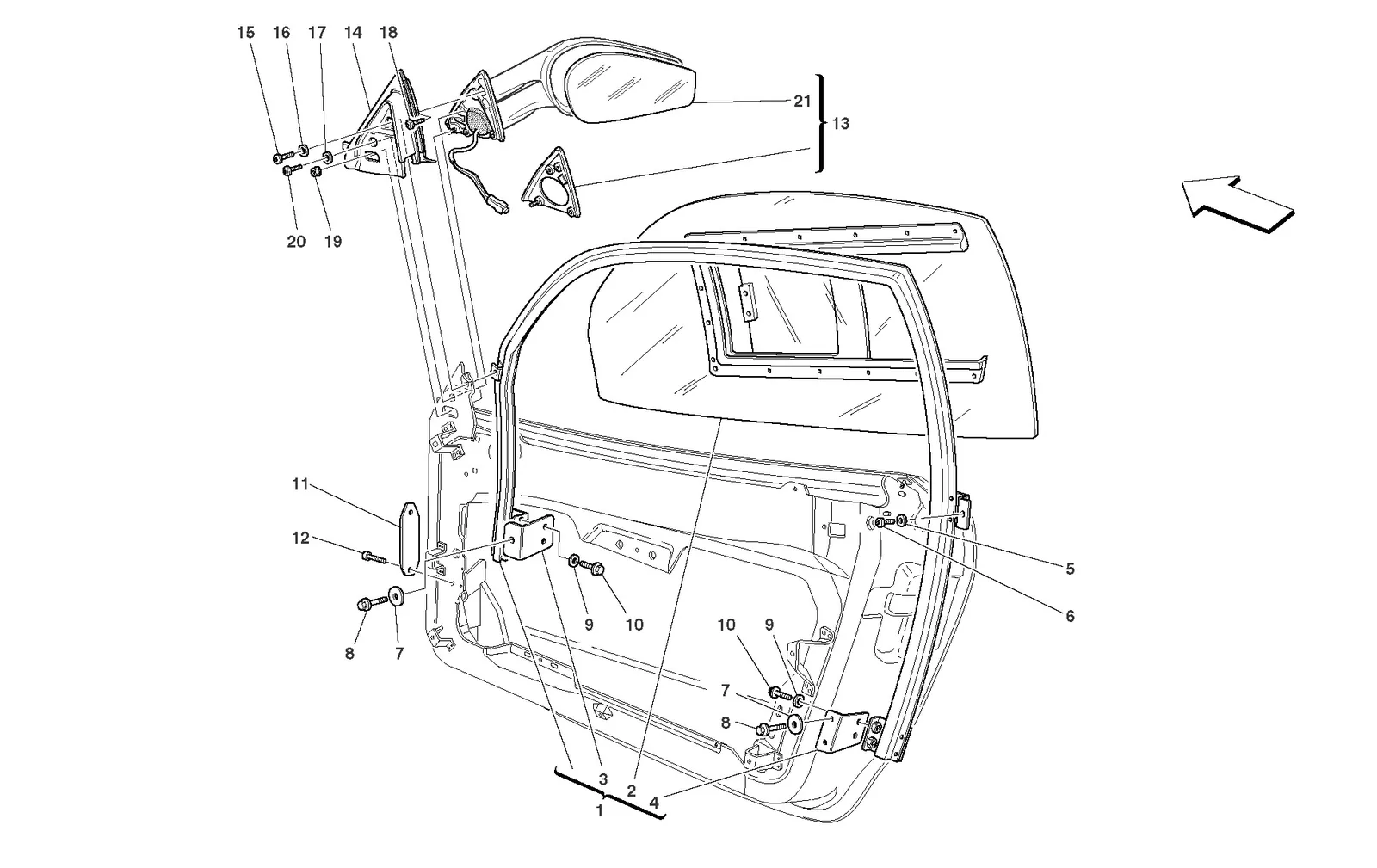 Ferrari F430 Challenge Doors - Window And Rearview Mirror exploded diagram
