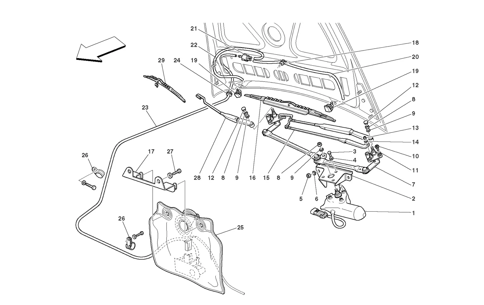 Ferrari F430 Challenge Windshield And Glass Washer exploded diagram