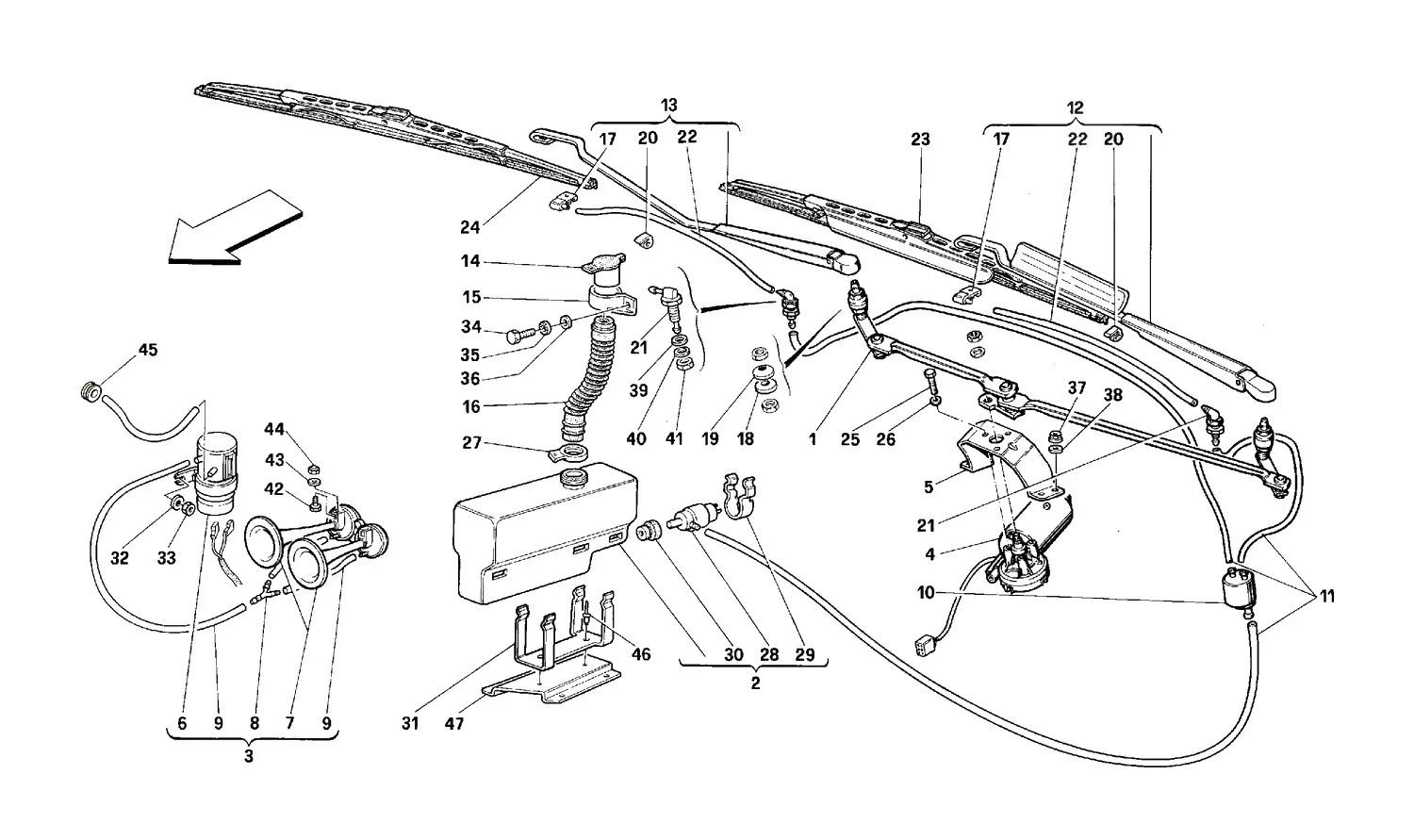 Windshield Wiper, Washer And Horns