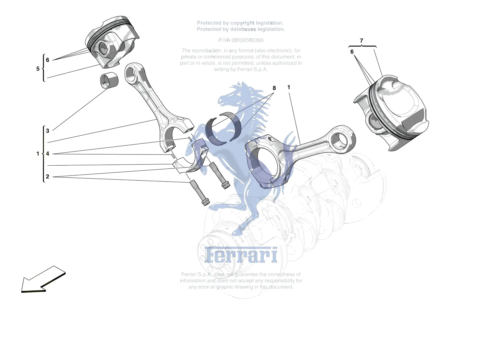Ferrari F8 Spider [ENGINE] - B.5 - PISTONS AND CONNECTING RODS exploded diagram