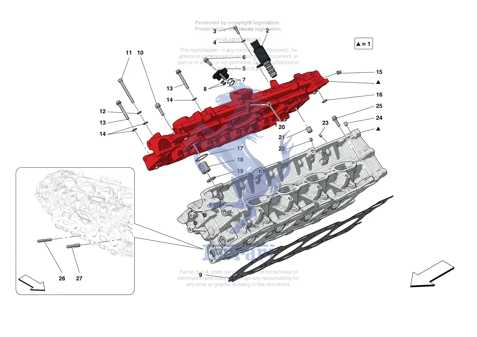 Ferrari F8 Spider [ENGINE] - B.08.01 - CYLINDER HEADS - RH HEAD exploded diagram