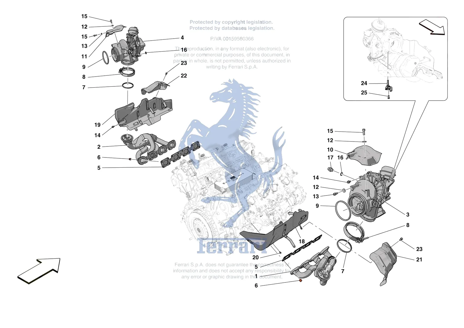 Ferrari F8 Spider [ENGINE] - B.22 - FORCED INDUCTION SYSTEM TURBOCHARGERS AND MOUNTS exploded diagram