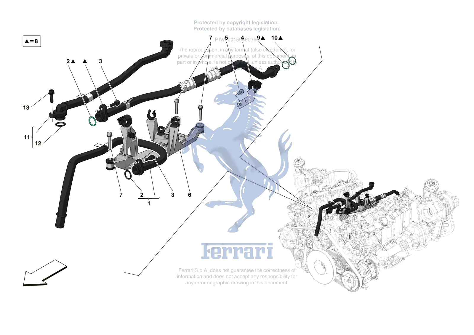 Ferrari F8 Spider [ENGINE] - B.25 - ENGINE COOLING SYSTEM PIPES exploded diagram
