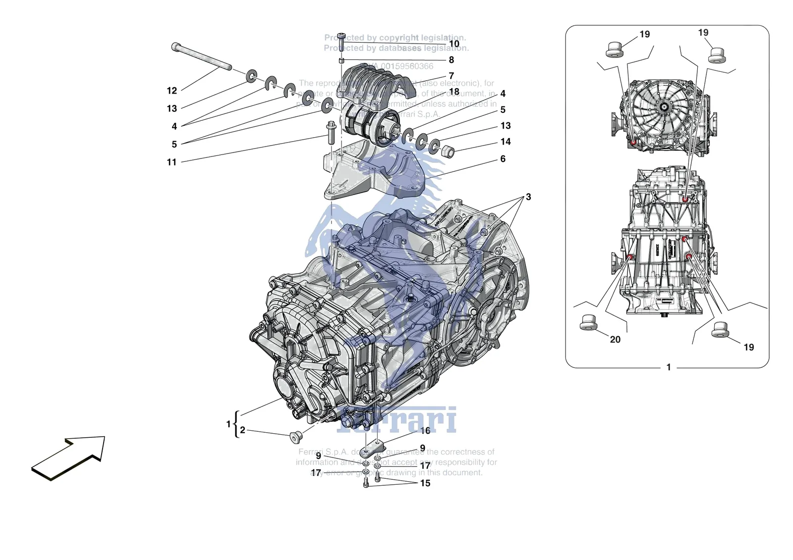 Ferrari F8 Spider [GEARBOX] - C.01.01 - GEARBOX AND FASTENERS exploded diagram