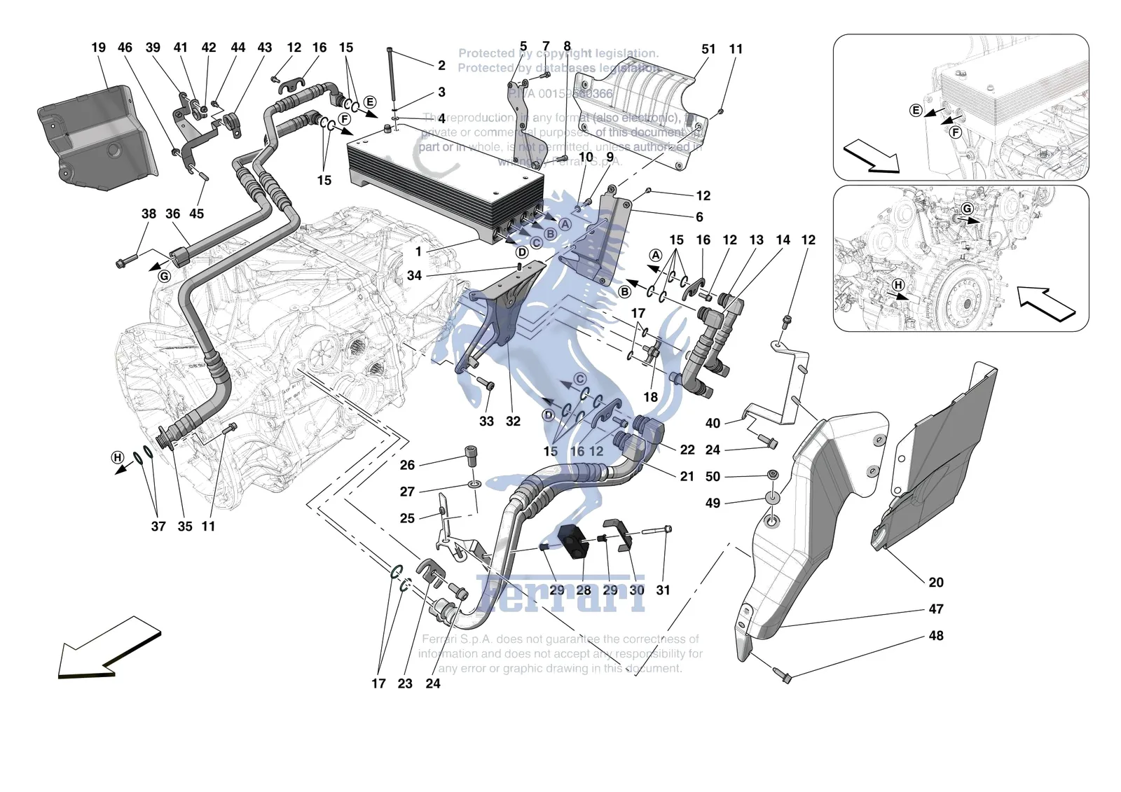 Ferrari F8 Spider [GEARBOX] - C.03.02 - GEARBOX OIL HEAT EXCHANGER AND PIPES - HEAT EXCHANGER AND REAR PIPES exploded diagram