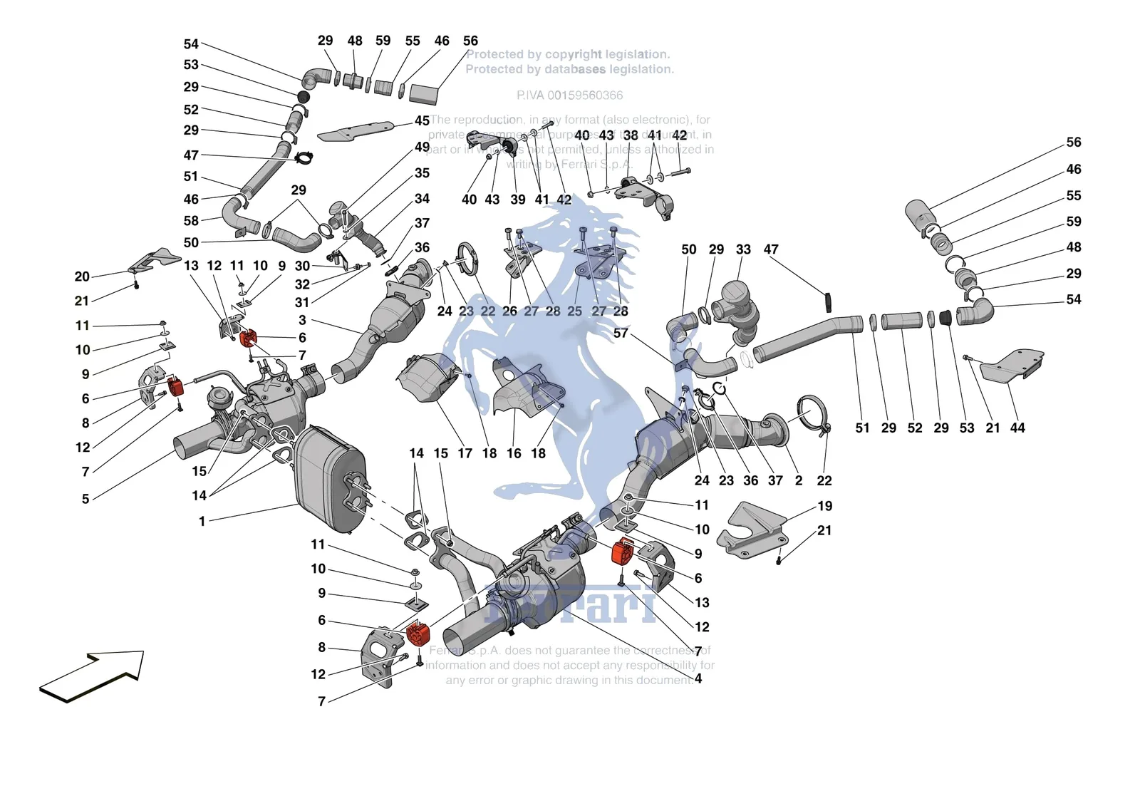 Ferrari F8 Spider [MECHANICAL SYSTEM] - D.08.01 - EXHAUST SYSTEM - FRONT SECTION exploded diagram
