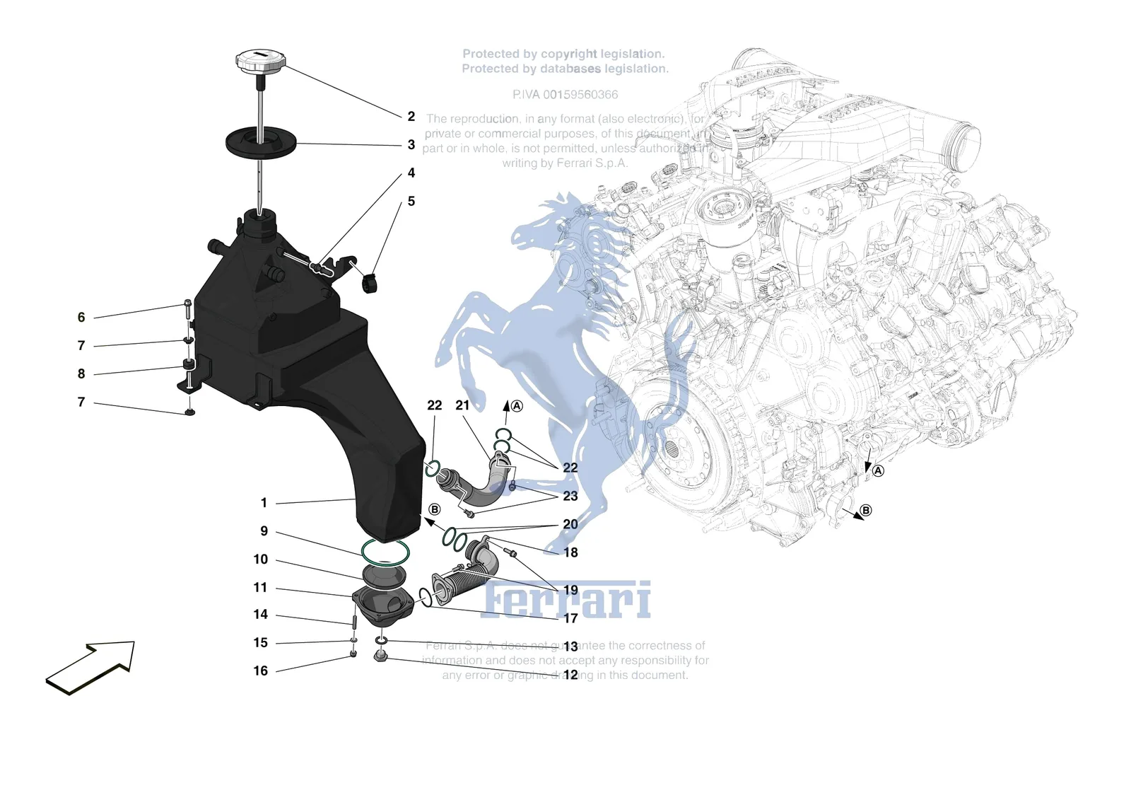 Ferrari F8 Spider [MECHANICAL SYSTEM] - D.9 - ENGINE OIL RADIATOR AND TANK exploded diagram
