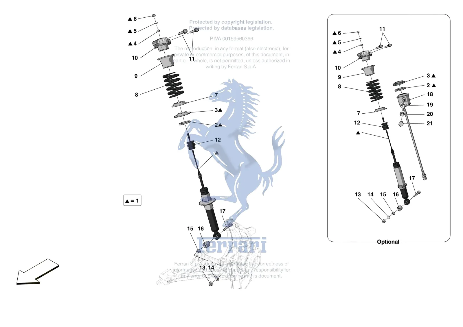 Ferrari F8 Spider [MECHANICAL SYSTEM] - D.25.01 - FRONT SUSPENSION - SHOCK ABSORBERS exploded diagram