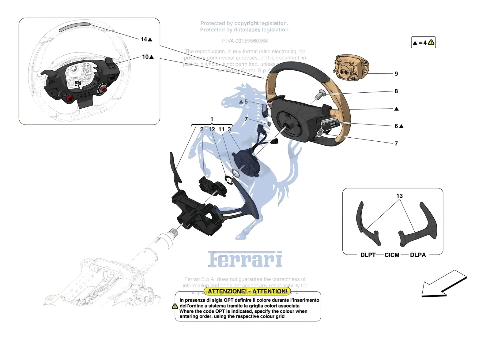 Ferrari F8 Spider [MECHANICAL SYSTEM] - D.30.02 - STEERING WHEEL AND STEERING SYSTEM - STEERING WHEEL AND AIRBAG exploded diagram