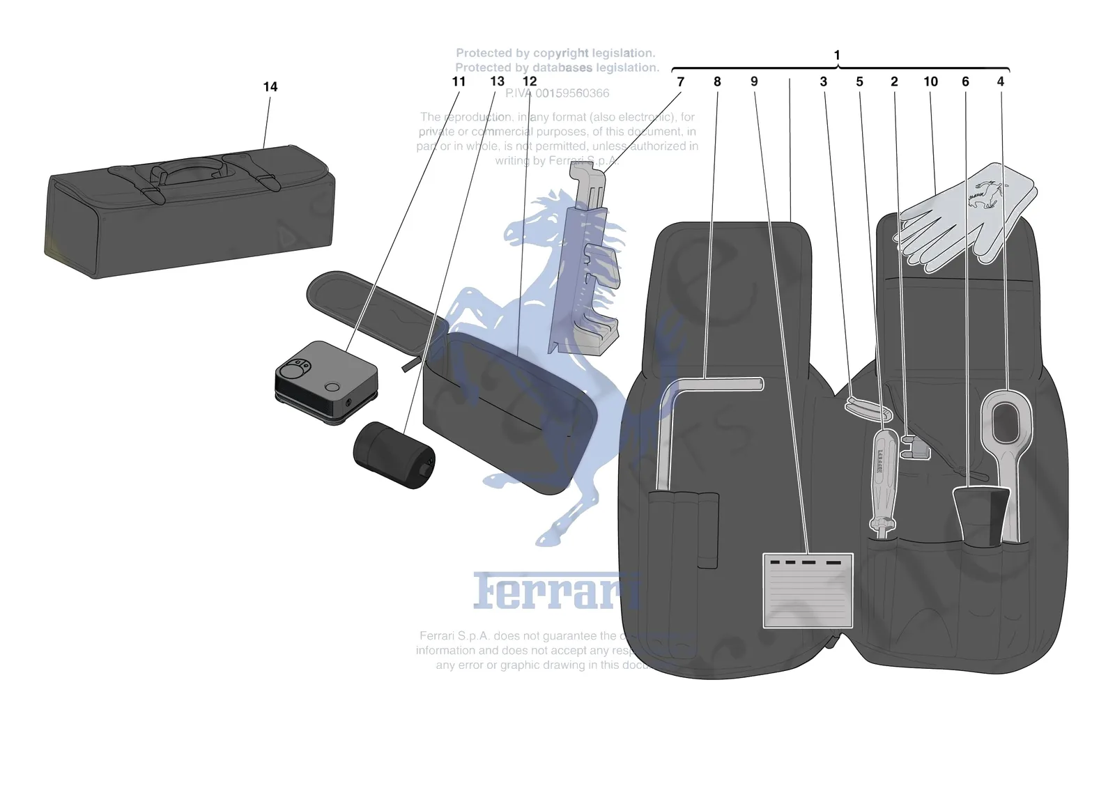 Ferrari F8 Spider [MECHANICAL SYSTEM] - D.38 - TOOLS PROVIDED WITH VEHICLE exploded diagram