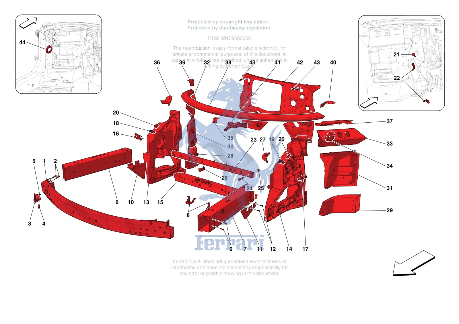 Ferrari F8 Spider [VEHICLE TRIM] - E.01.01 - STRUCTURES AND ELEMENTS FRONT OF VEHICLE exploded diagram
