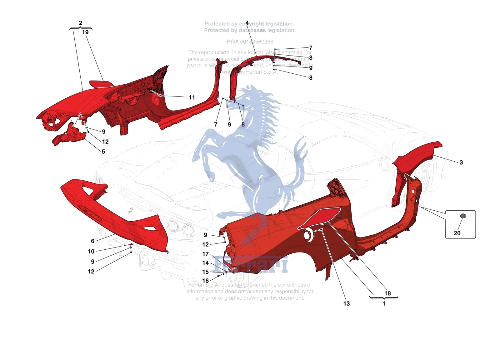 Ferrari F8 Spider [VEHICLE TRIM] - E.2 - LATERAL OUTER BODYSHELL exploded diagram
