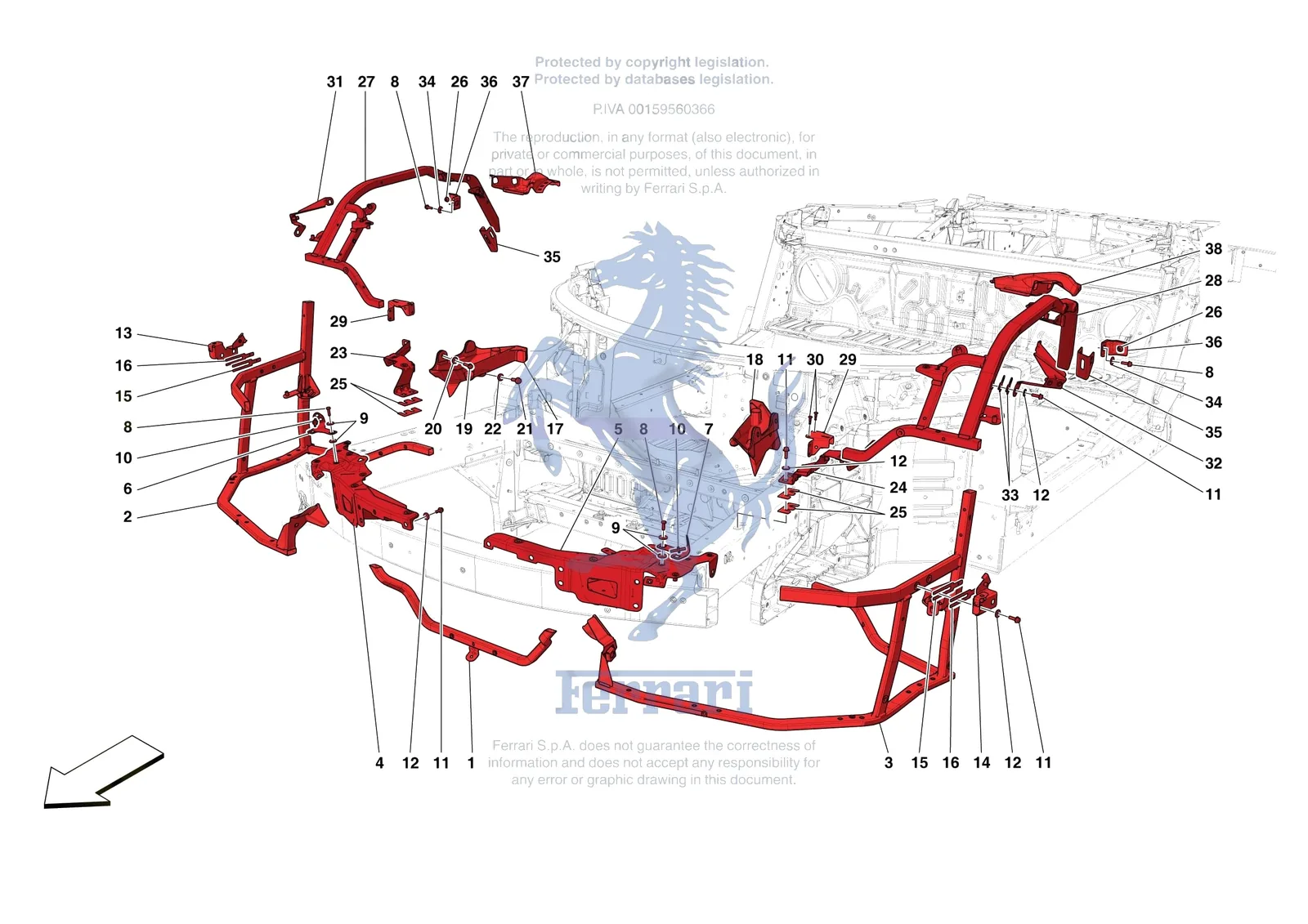 Ferrari F8 Spider [VEHICLE TRIM] - E.5 - FRONT SUBSTRUCTURE exploded diagram