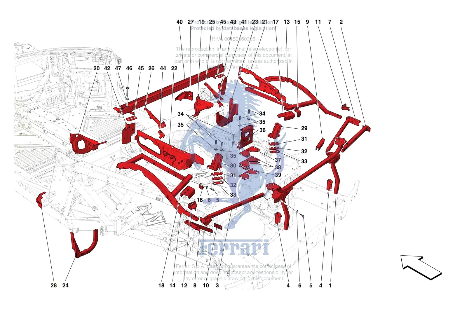 Ferrari F8 Spider [VEHICLE TRIM] - E.7 - REAR SUBSTRUCTURE exploded diagram