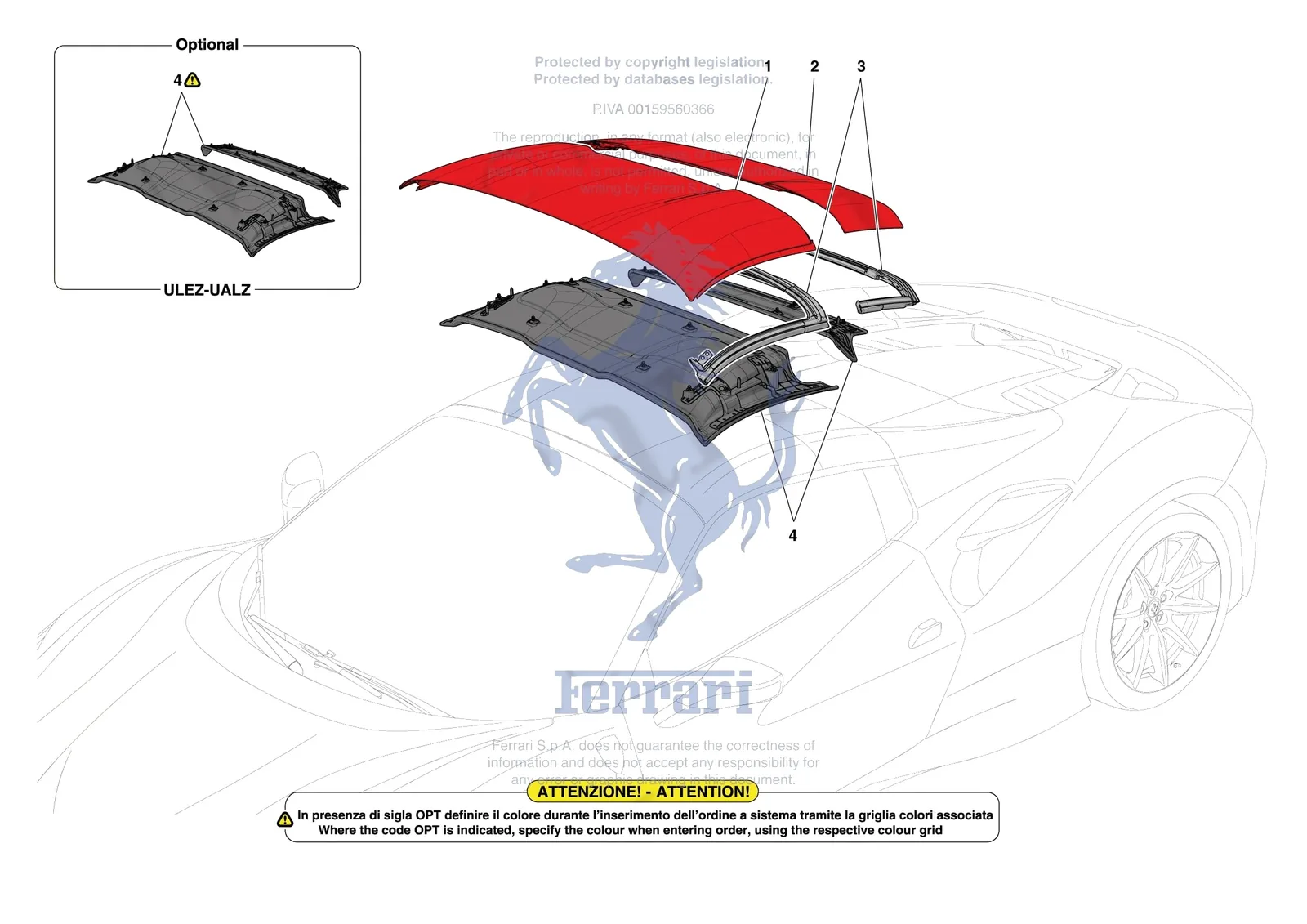 Ferrari F8 Spider [VEHICLE TRIM] - E.13.01 - ROOF - TRIM exploded diagram
