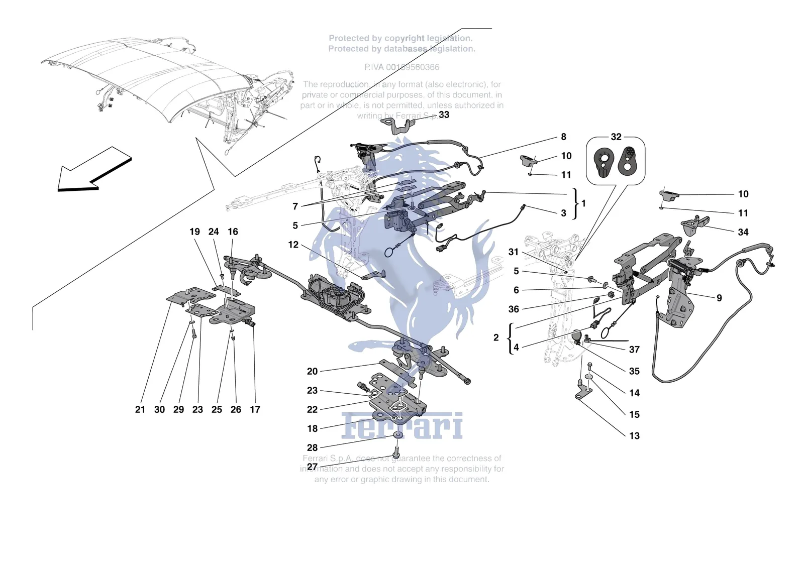 Ferrari F8 Spider [VEHICLE TRIM] - E.13.02 - ROOF - KINEMATICS exploded diagram