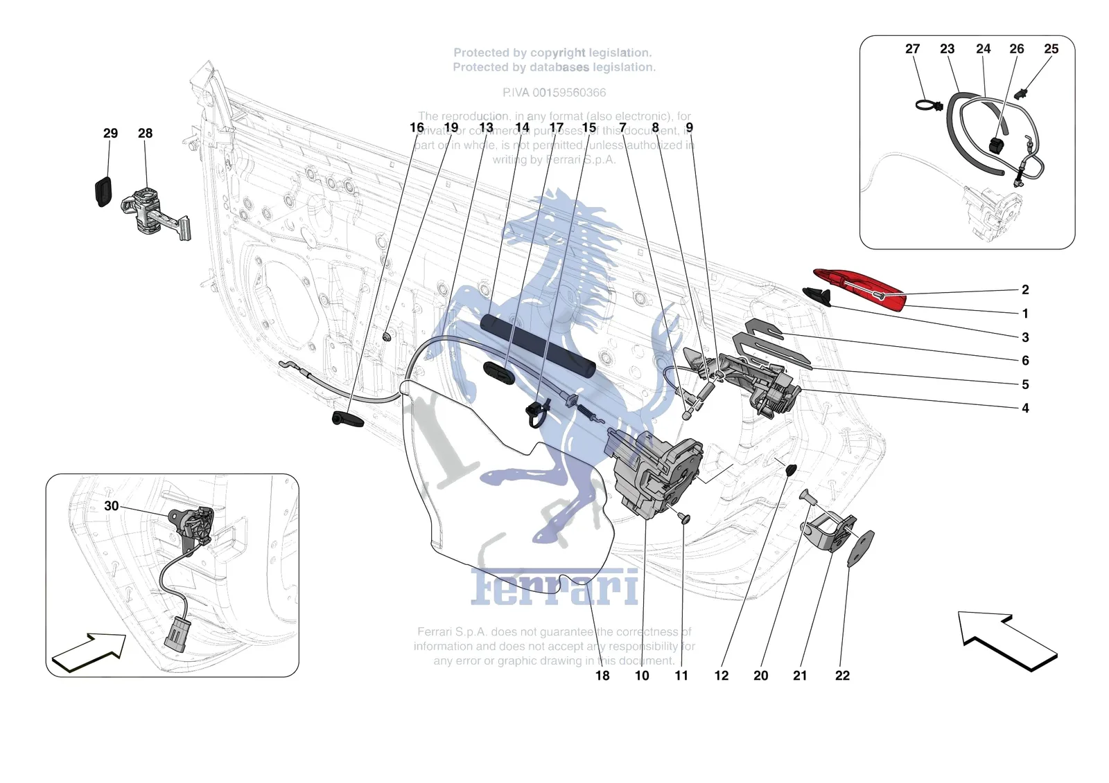 Ferrari F8 Spider [VEHICLE TRIM] - E.29.02 - DOORS - OPENING MECHANISMS AND HINGES exploded diagram