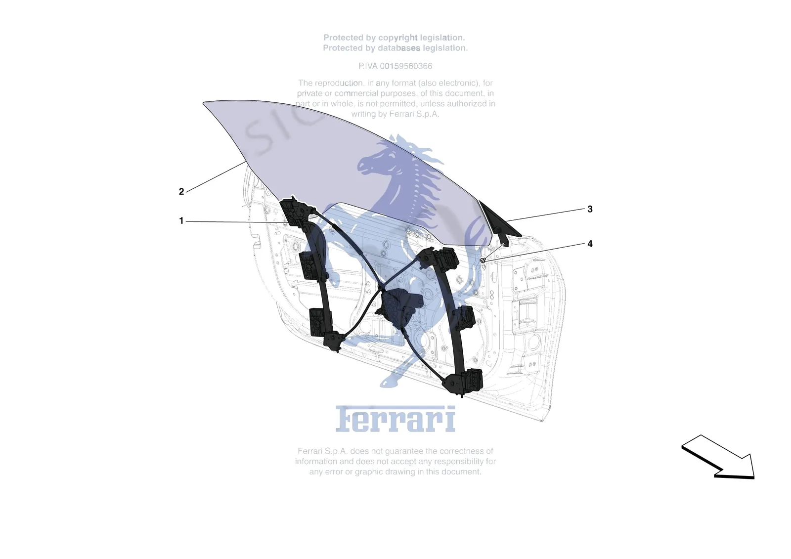 Ferrari F8 Spider [VEHICLE TRIM] - E.29.03 - DOORS - WINDOW AND WINDOW LIFTER exploded diagram