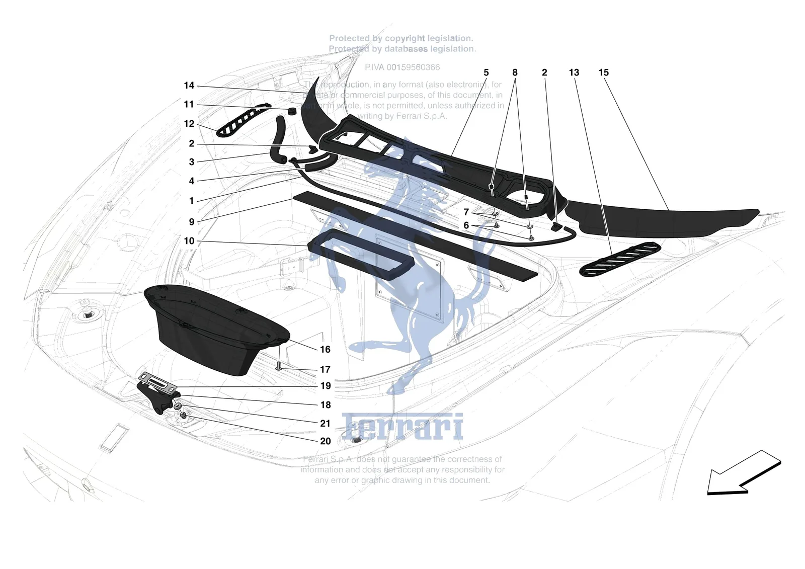 Ferrari F8 Spider [VEHICLE TRIM] - E.33 - FRONT LID TRIM exploded diagram