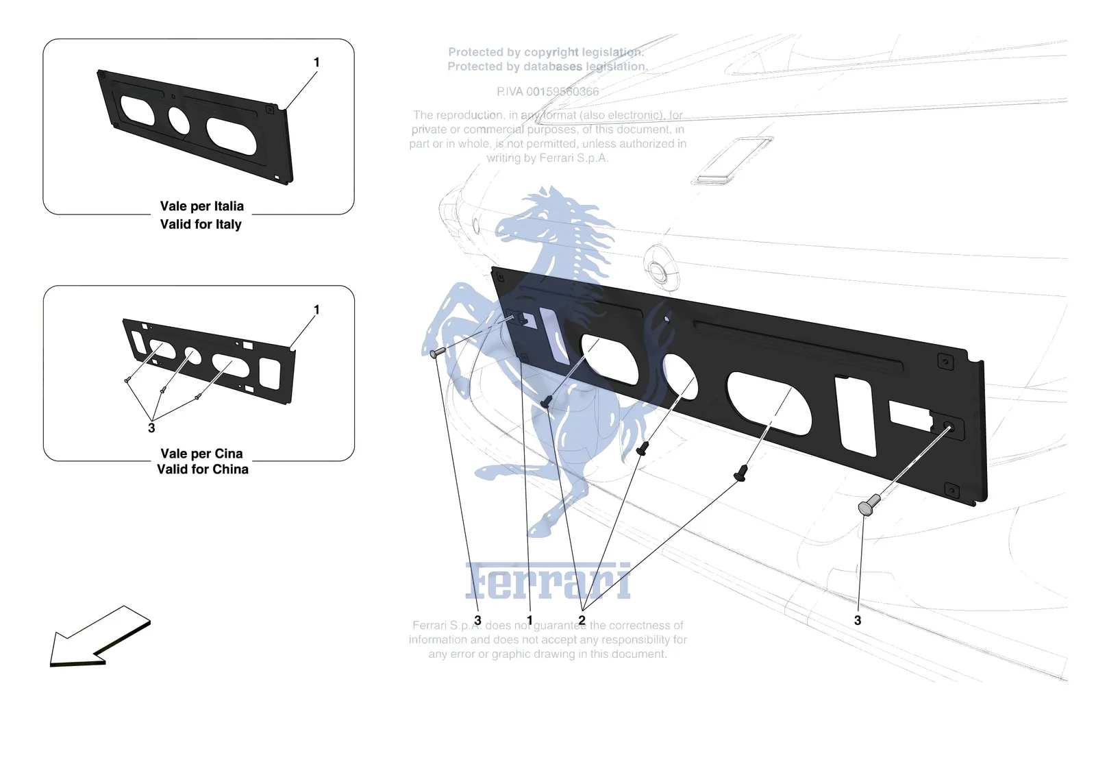 Ferrari F8 Spider [VEHICLE TRIM] - E.41 - INSTALLING FRONT LICENSE PLATE exploded diagram