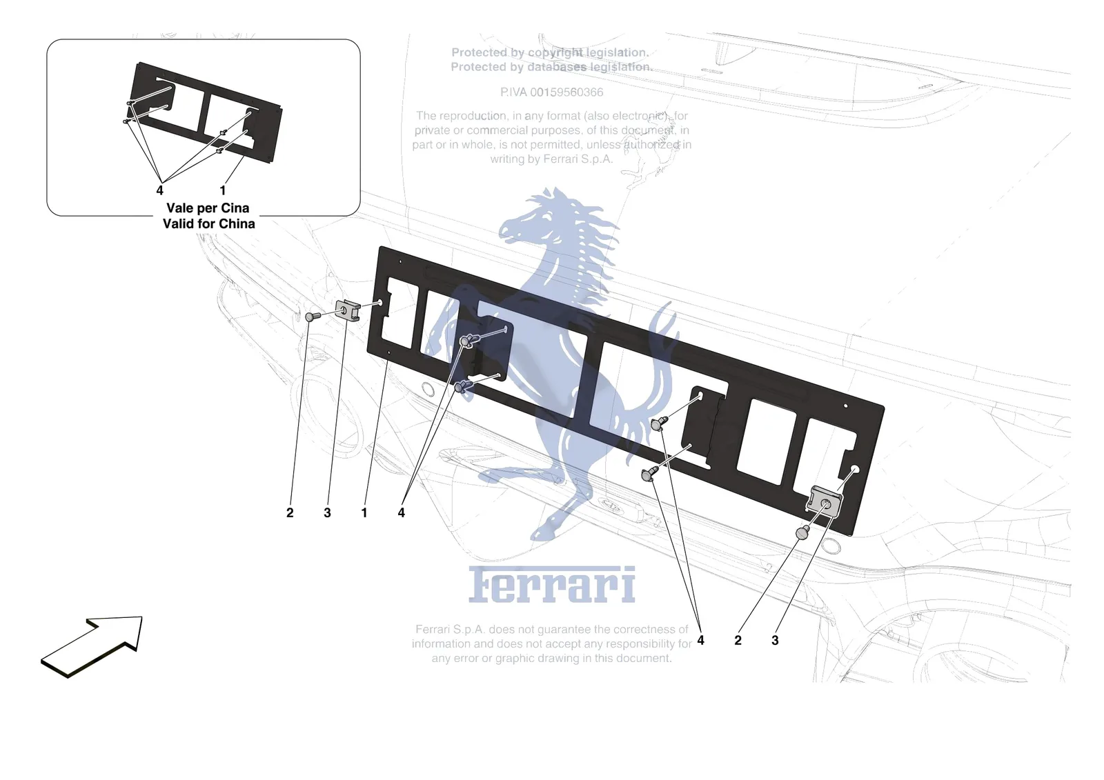 Ferrari F8 Spider [VEHICLE TRIM] - E.43 - REAR LICENSE PLATE INSTALLATION exploded diagram