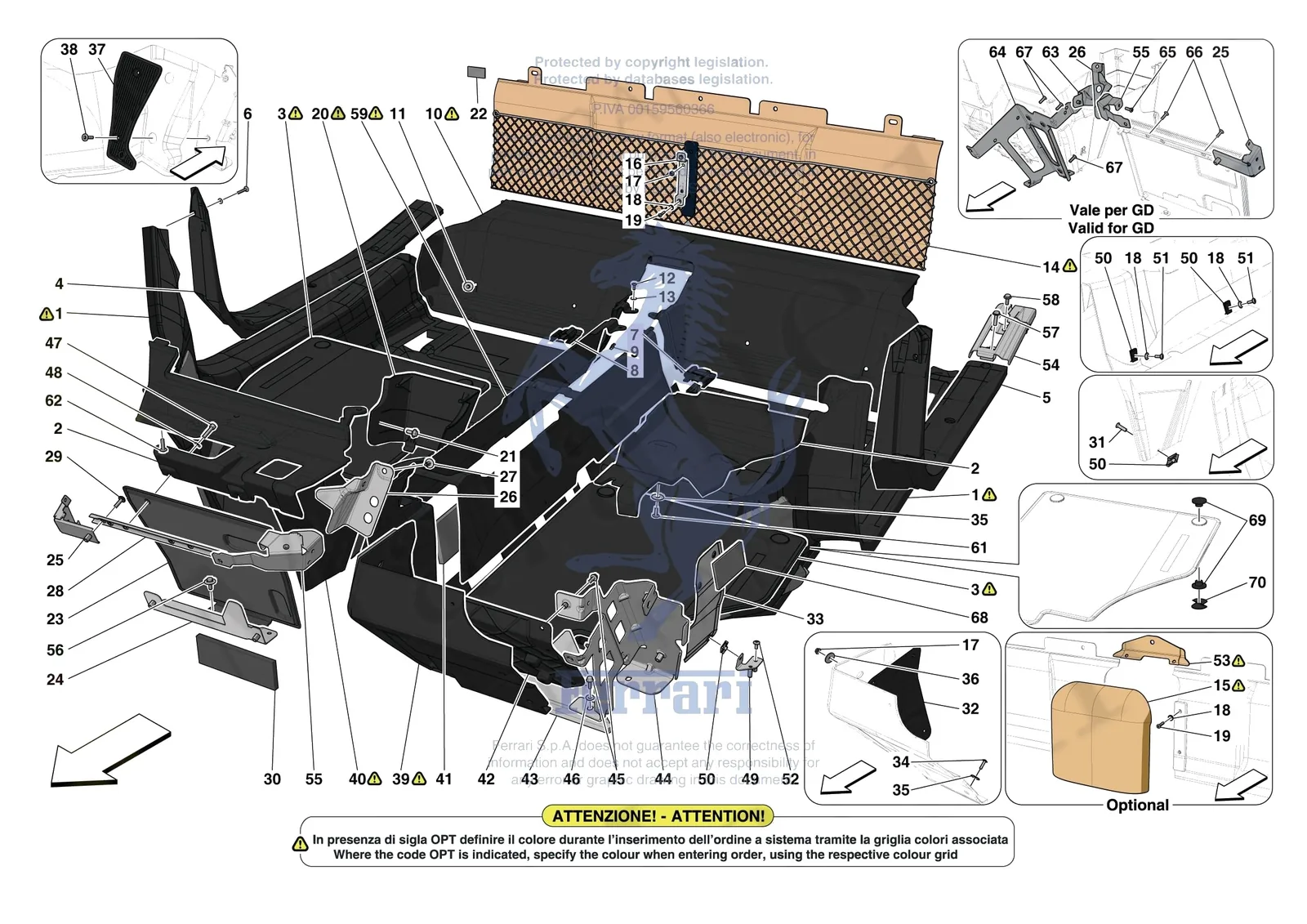 Ferrari F8 Spider [VEHICLE TRIM] - E.44 - PASSENGER COMPARTMENT MATS exploded diagram