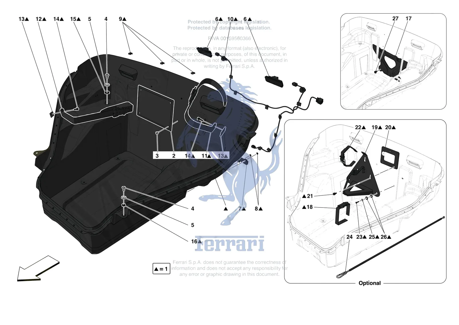 Ferrari F8 Spider [VEHICLE TRIM] - E.45 - LUGGAGE COMPARTMENT MATS exploded diagram