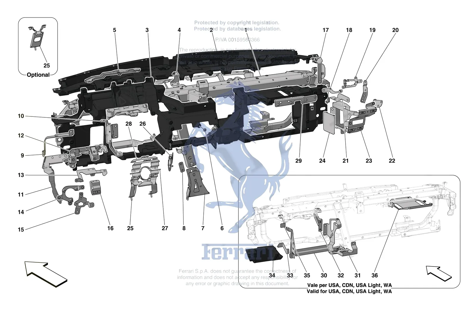 Ferrari F8 Spider [VEHICLE TRIM] - E.47.01 - DASHBOARD - SUBSTRUCTURE -Not for RHD- exploded diagram