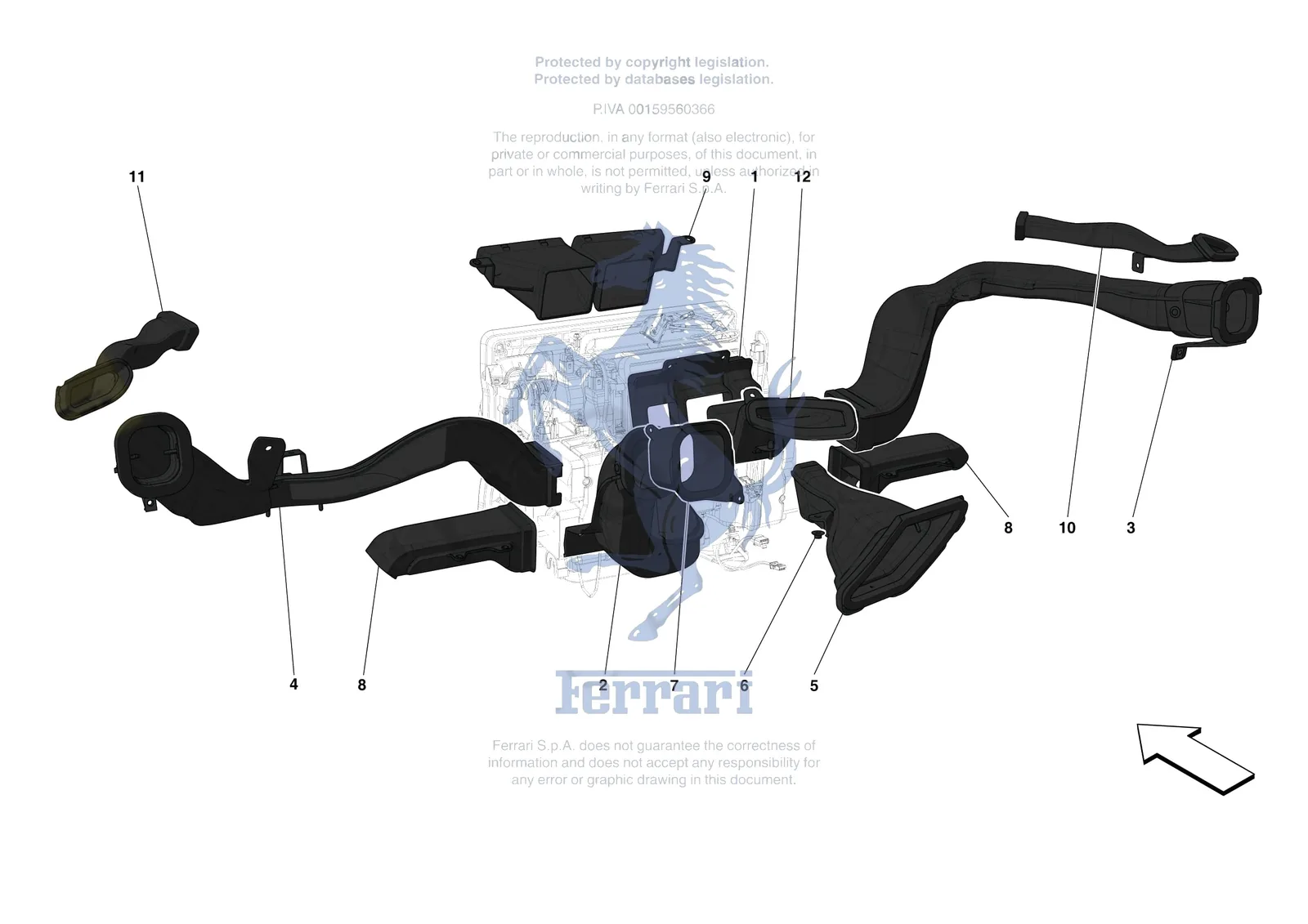 Ferrari F8 Spider [VEHICLE TRIM] - E.47.05 - DASHBOARD - DUCTS -Not for RHD- exploded diagram