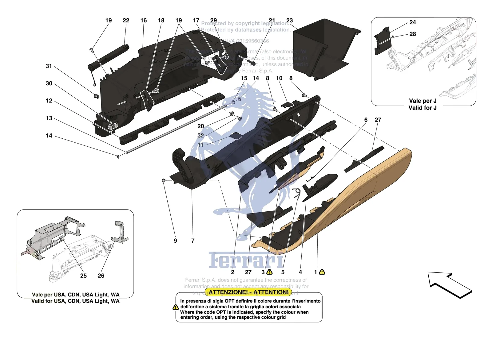 Ferrari F8 Spider [VEHICLE TRIM] - E.47.07 - DASHBOARD - GLOVE COMPARTMENT exploded diagram